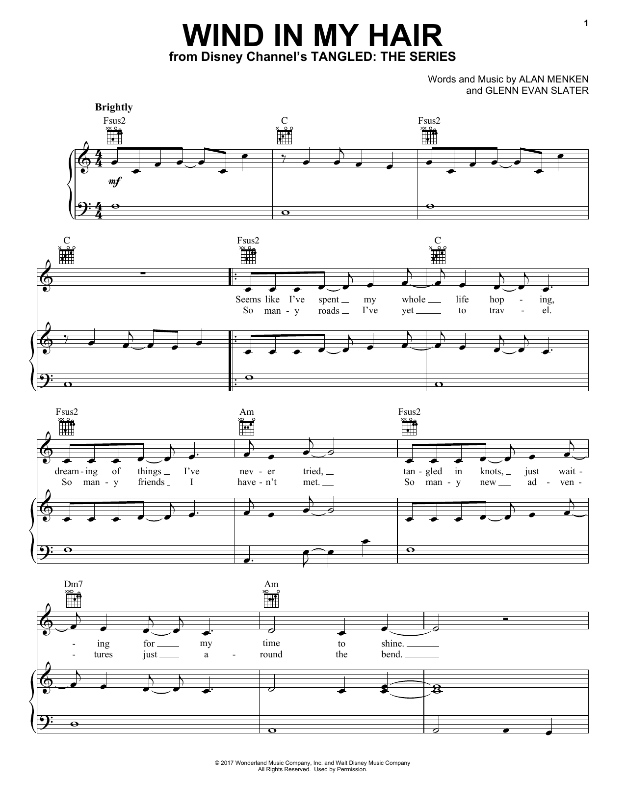 Download Alan Menken & Glenn Evan Slater Wind In My Hair (from Tangled: The Series) Sheet Music and learn how to play Piano, Vocal & Guitar Chords (Right-Hand Melody) PDF digital score in minutes