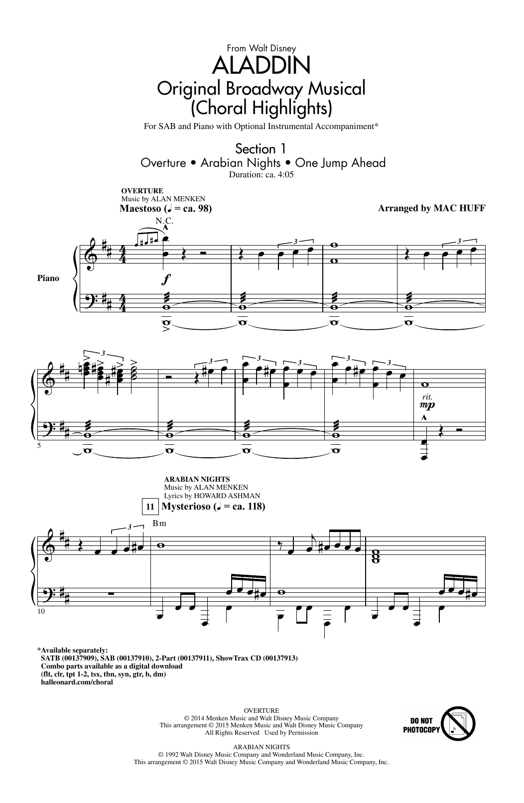 Download Alan Menken Aladdin (Choral Highlights) (arr. Mac Huff) Sheet Music and learn how to play SATB PDF digital score in minutes