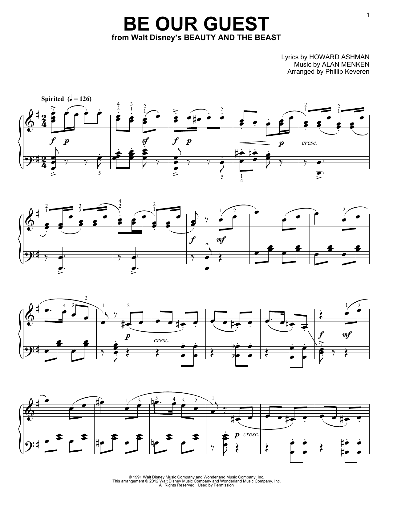 Download Phillip Keveren Be Our Guest Sheet Music and learn how to play Piano PDF digital score in minutes