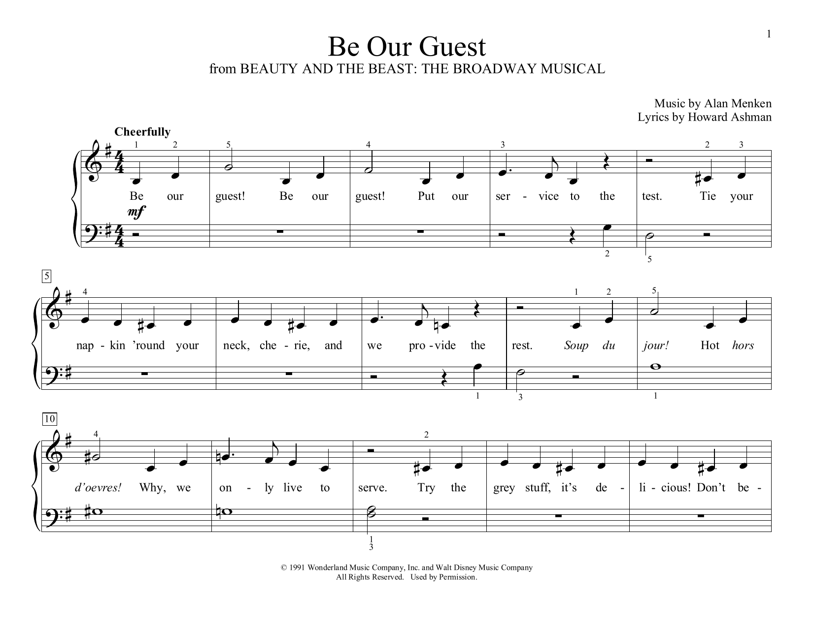 Download Alan Menken Be Our Guest (from Beauty and The Beast) (arr. Christopher Hussey) Sheet Music and learn how to play Educational Piano PDF digital score in minutes