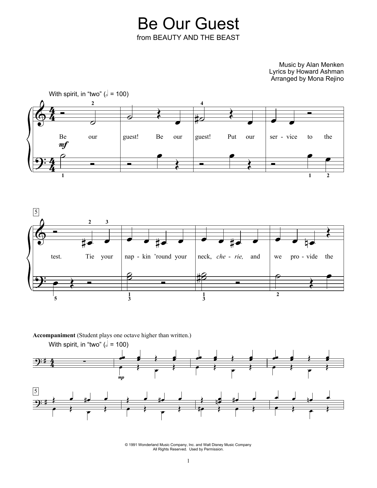 Download Alan Menken Be Our Guest Sheet Music and learn how to play Easy Piano PDF digital score in minutes