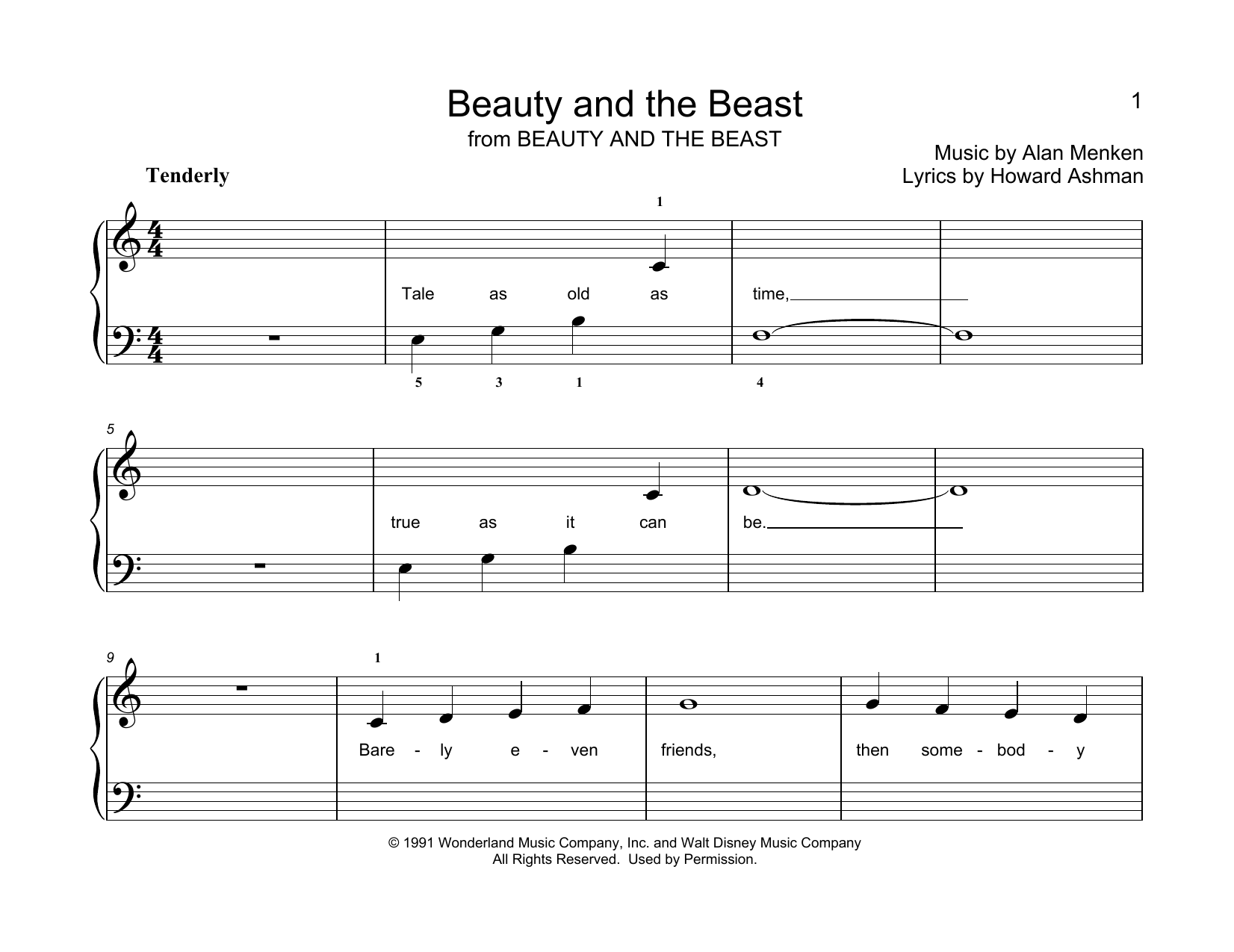 Download Alan Menken Beauty And The Beast (arr. Christopher Hussey) Sheet Music and learn how to play Educational Piano PDF digital score in minutes