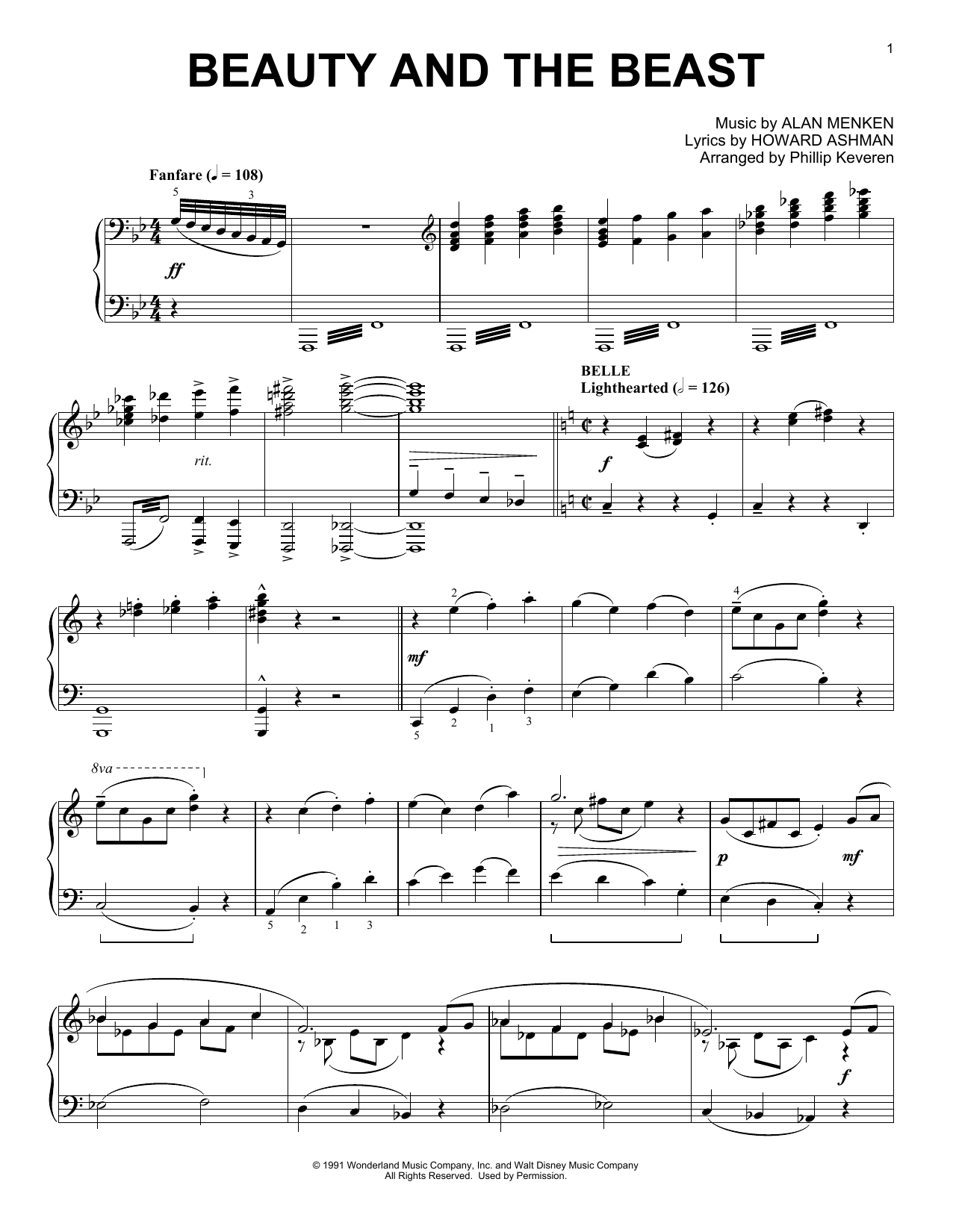 Download Phillip Keveren Beauty and the Beast Medley Sheet Music and learn how to play Piano PDF digital score in minutes