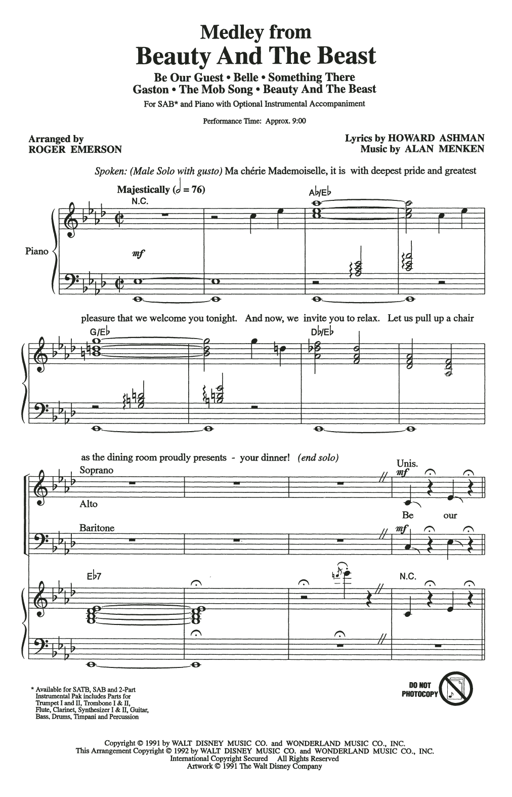 Download Alan Menken & Howard Ashman Beauty And The Beast (Medley) (arr. Roger Emerson) Sheet Music and learn how to play SATB Choir PDF digital score in minutes