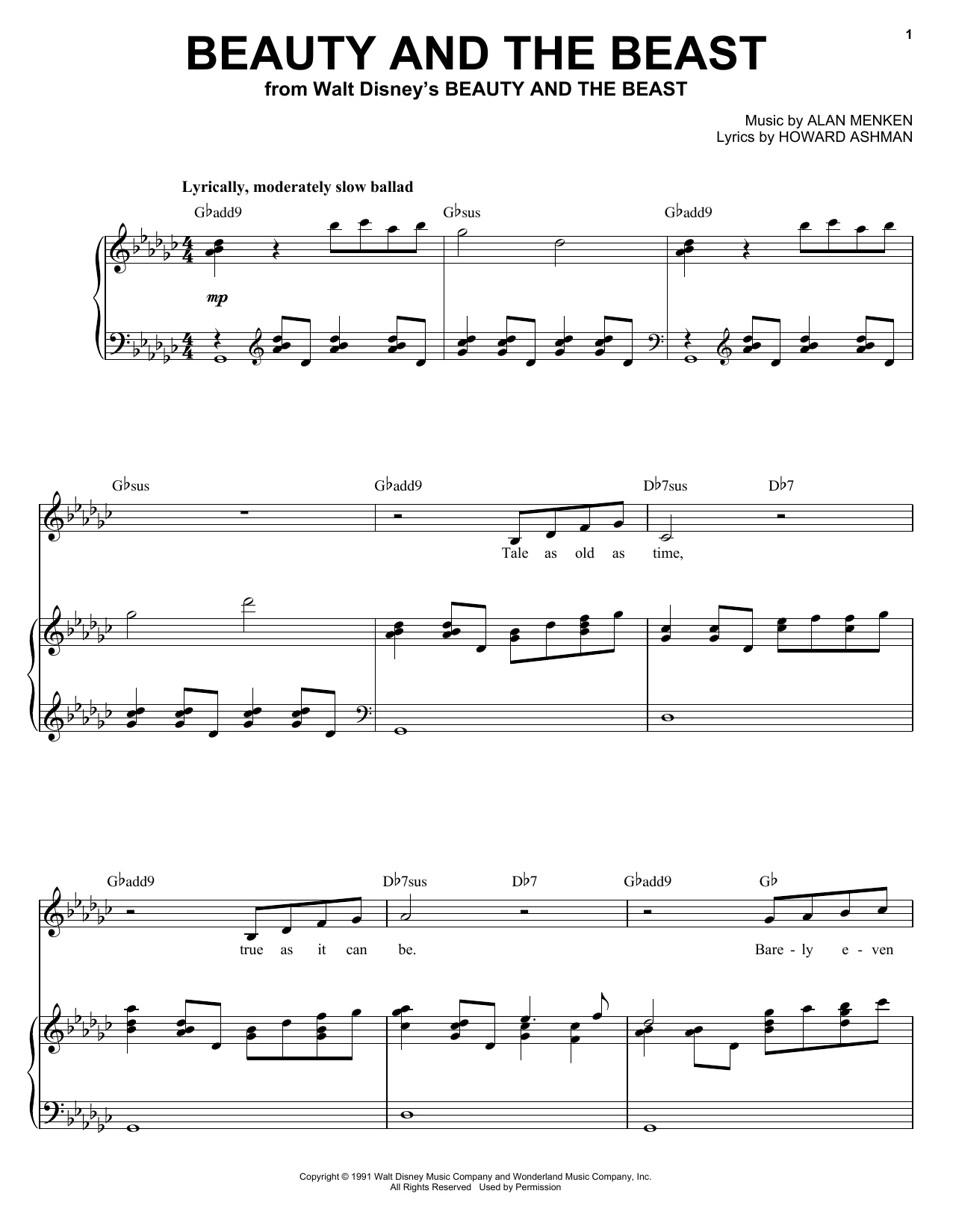 Download Alan Menken Beauty And The Beast Sheet Music and learn how to play Piano (Big Notes) PDF digital score in minutes