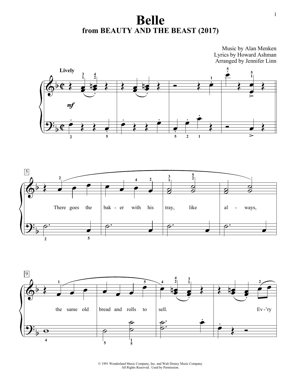Download Alan Menken Belle (from Beauty And The Beast) (arr. Jennifer Linn) Sheet Music and learn how to play Educational Piano PDF digital score in minutes