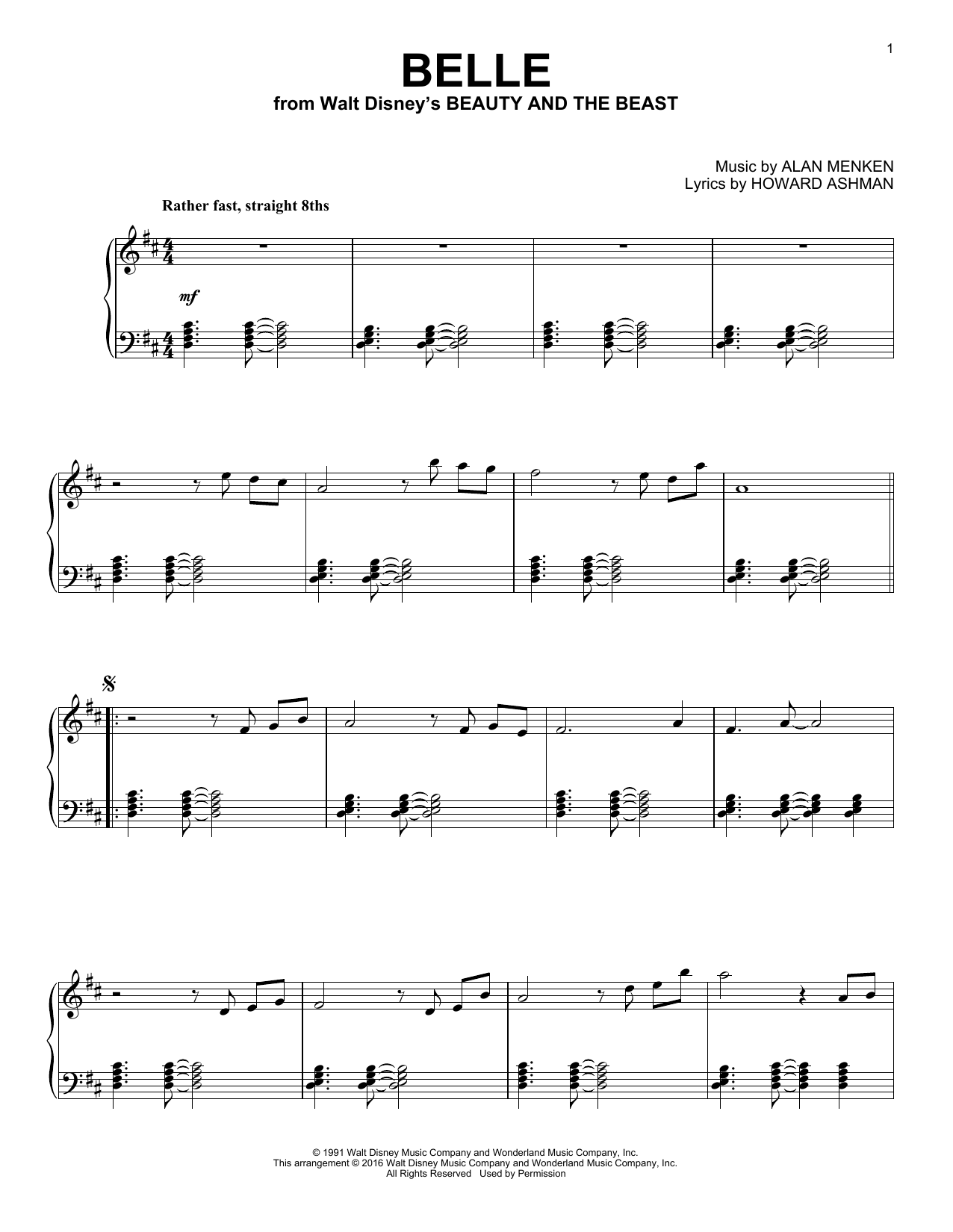 Download Alan Menken Belle Sheet Music and learn how to play Piano PDF digital score in minutes
