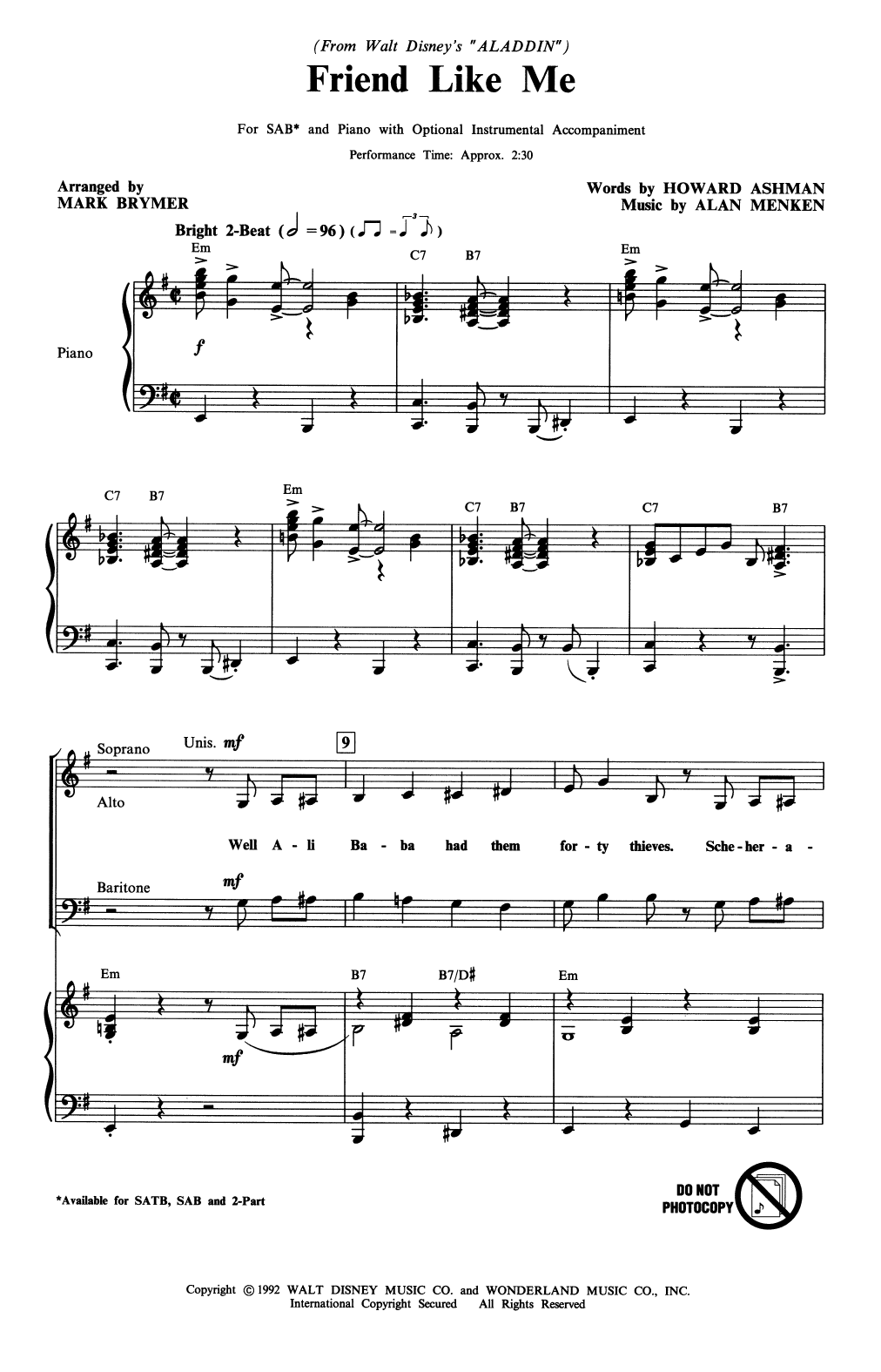 Download Alan Menken Friend Like Me (from Disney's Aladdin) (arr. Mark Brymer) Sheet Music and learn how to play SAB Choir PDF digital score in minutes