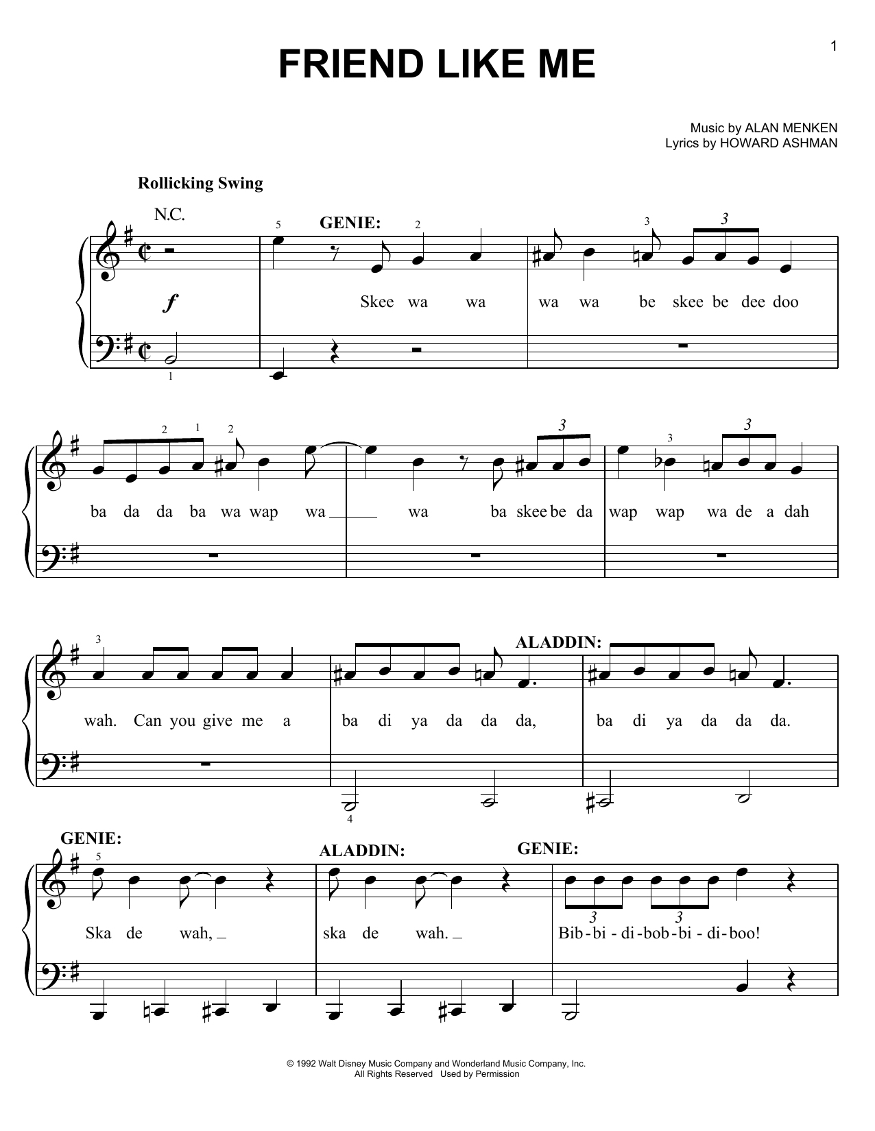 Download Alan Menken Friend Like Me Sheet Music and learn how to play Easy Piano PDF digital score in minutes