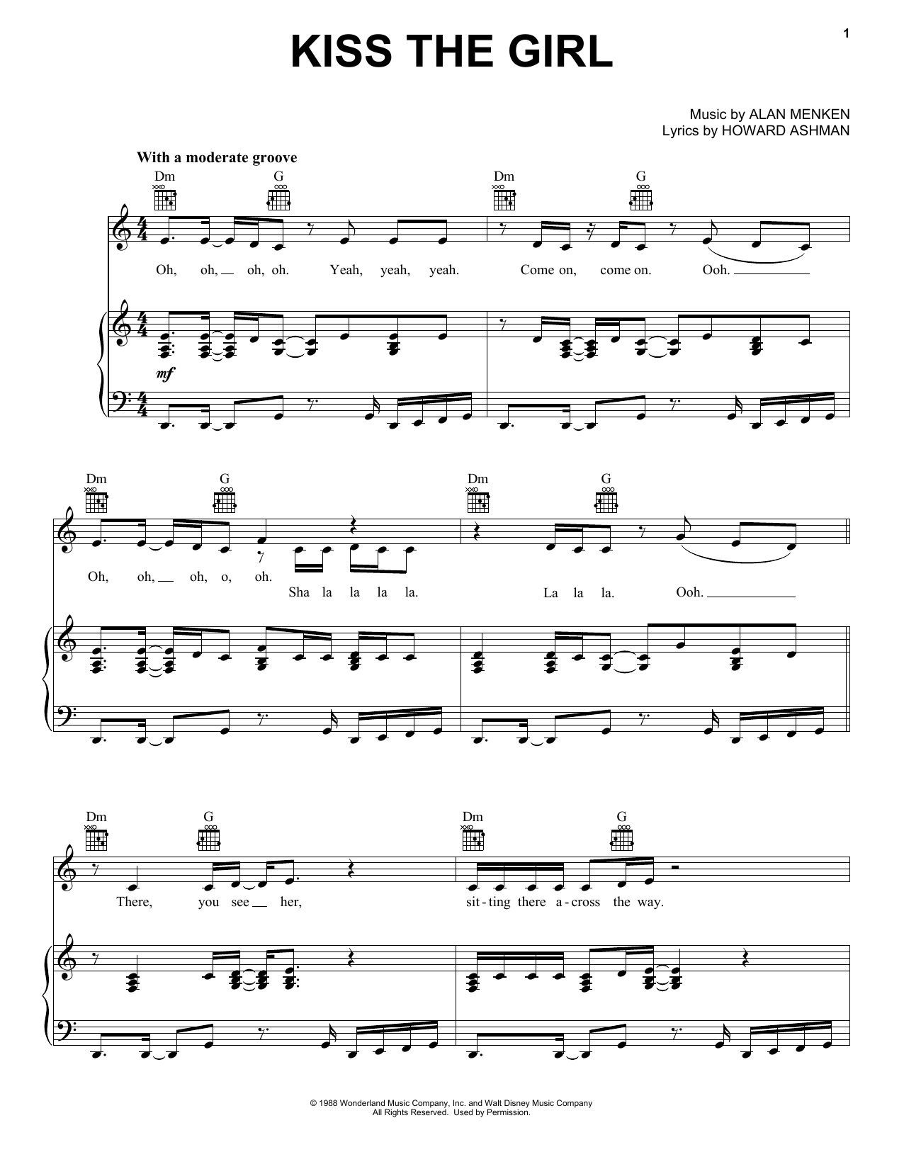 Download Alan Menken Kiss The Girl Sheet Music and learn how to play Piano, Vocal & Guitar (Right-Hand Melody) PDF digital score in minutes