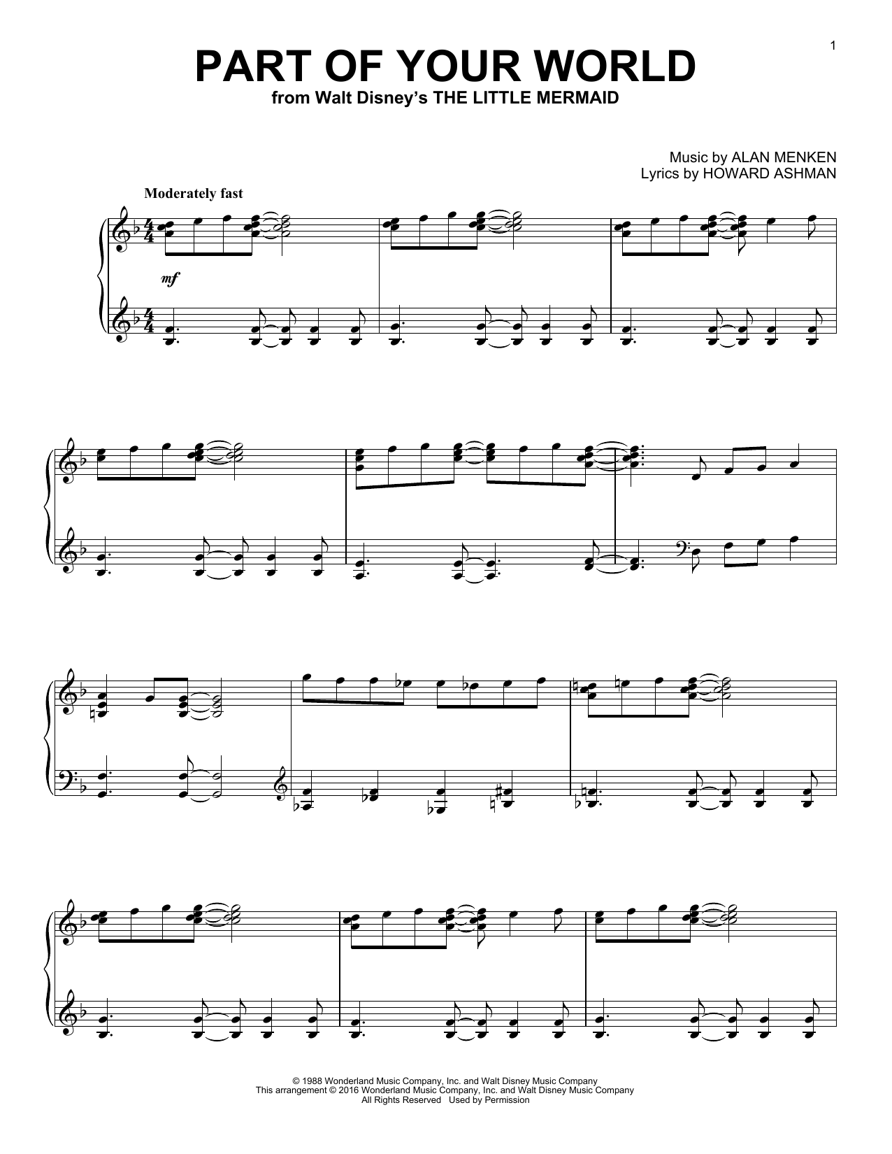 Download Alan Menken Part Of Your World Sheet Music and learn how to play Piano PDF digital score in minutes