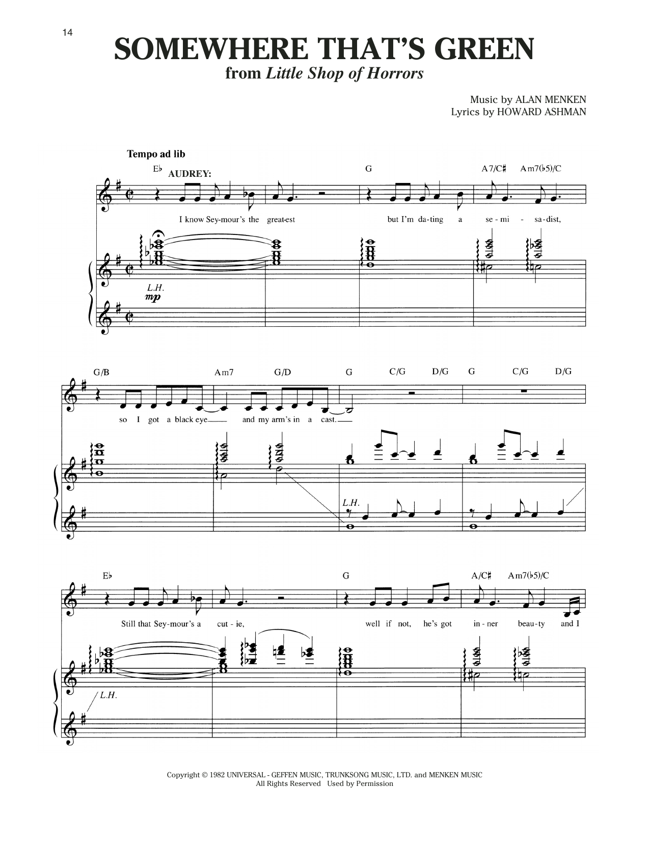Download Alan Menken & Howard Ashman Somewhere That's Green (from Little Shop Of Horrors) Sheet Music and learn how to play Piano & Vocal PDF digital score in minutes