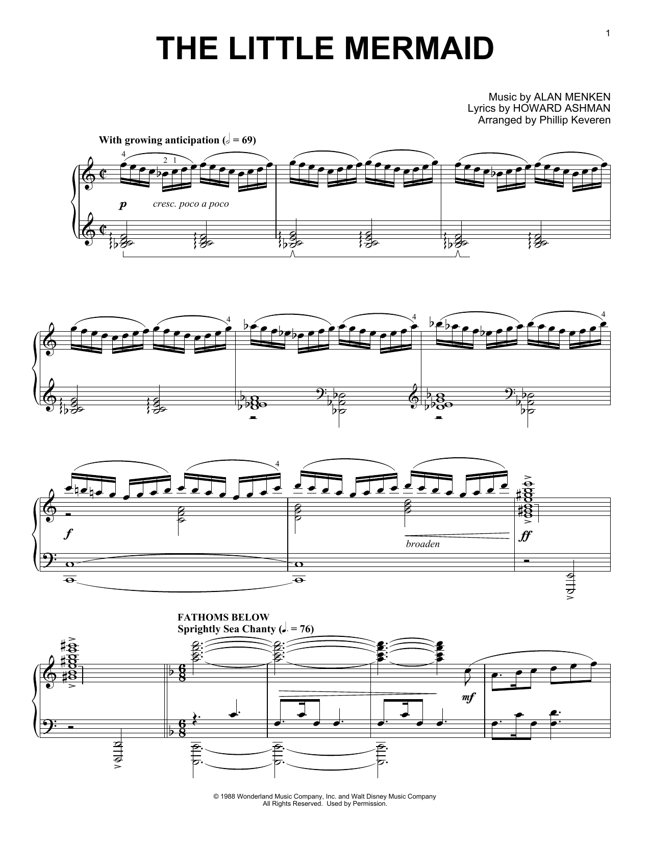 Download Phillip Keveren The Little Mermaid Medley Sheet Music and learn how to play Piano PDF digital score in minutes