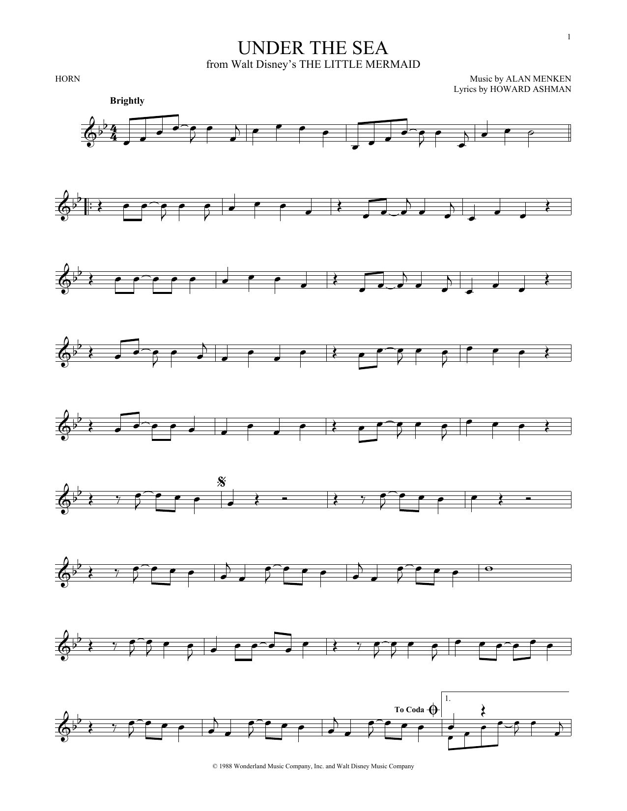 Download Alan Menken Under The Sea Sheet Music and learn how to play Trumpet PDF digital score in minutes