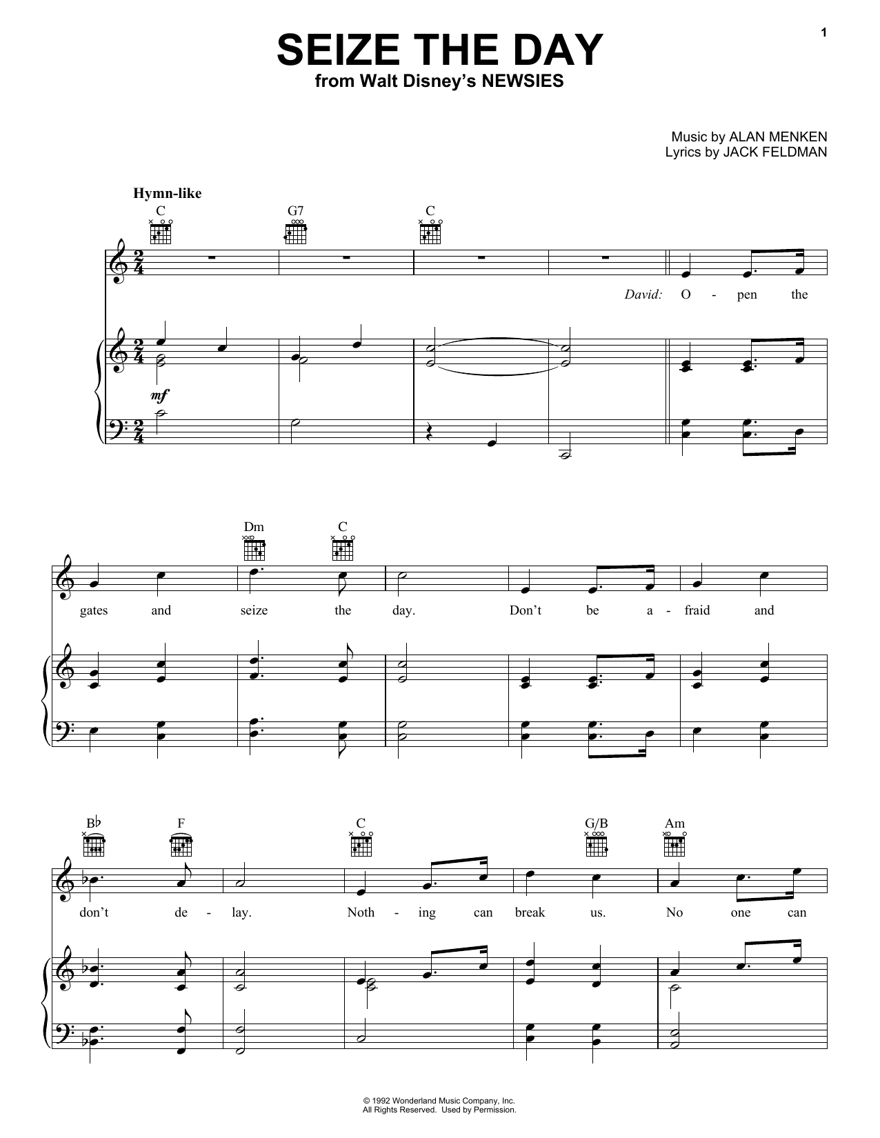 Download Alan Menken Seize The Day Sheet Music and learn how to play Cello PDF digital score in minutes