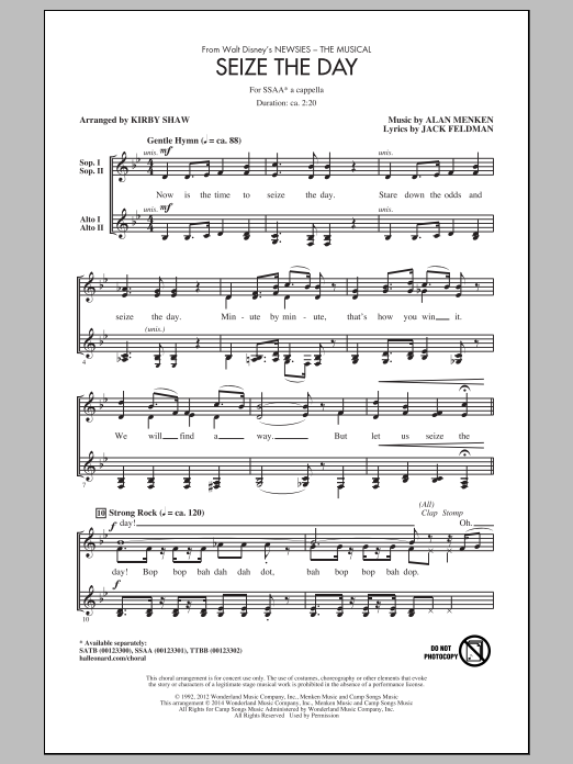 Download Kirby Shaw Seize The Day (from Newsies) Sheet Music and learn how to play TTBB PDF digital score in minutes