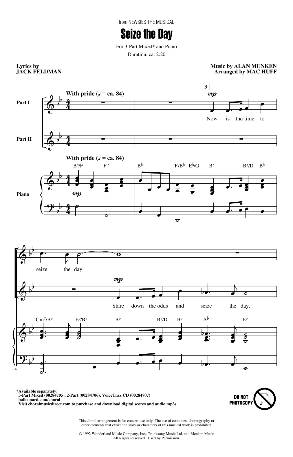 Download Alan Menken Seize The Day (from Newsies The Musical) (arr. Mac Huff) Sheet Music and learn how to play 2-Part Choir PDF digital score in minutes