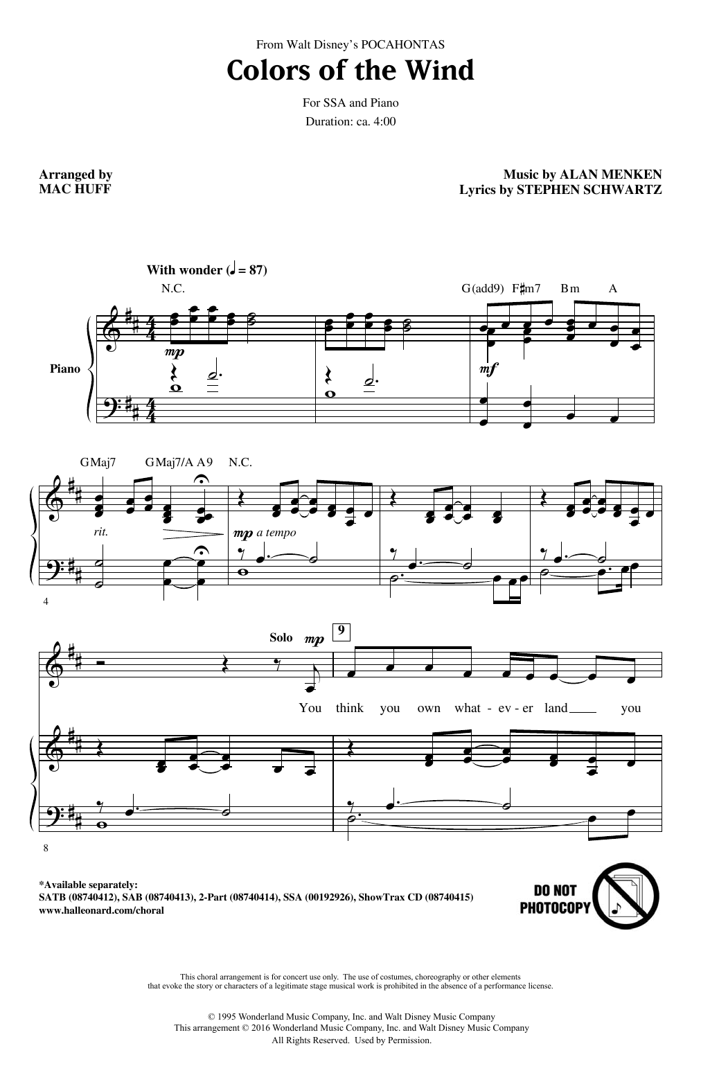 Download Mac Huff Colors Of The Wind Sheet Music and learn how to play SSA PDF digital score in minutes