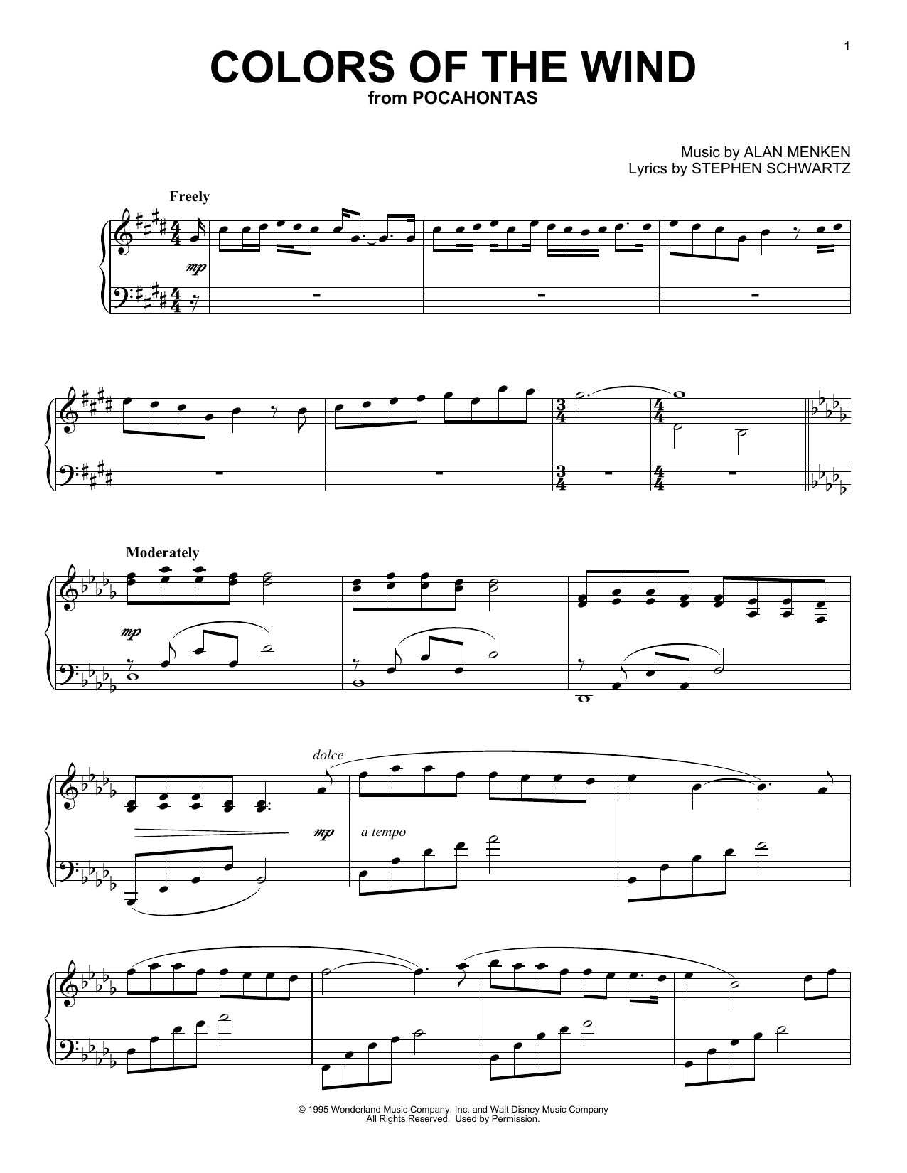 Download Alan Menken Colors Of The Wind (from Pocahontas) [Classical version] Sheet Music and learn how to play Piano Solo PDF digital score in minutes