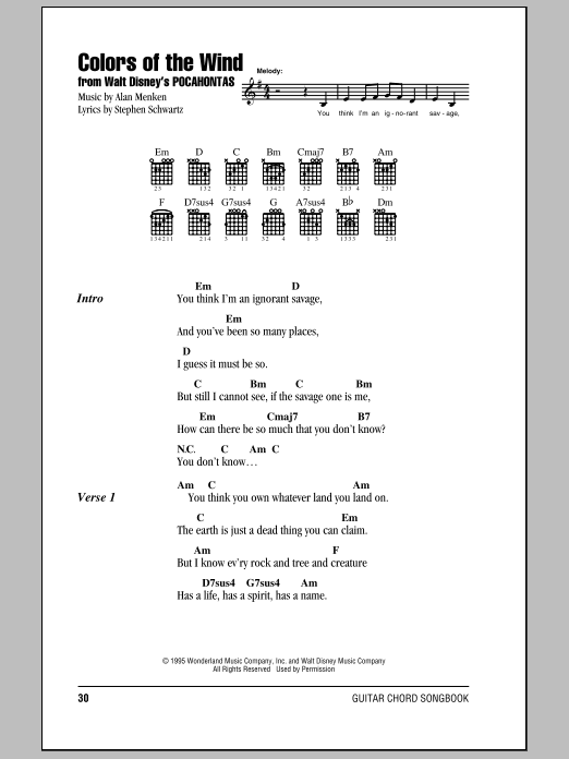 Download Alan Menken Colors Of The Wind Sheet Music and learn how to play Guitar Tab PDF digital score in minutes