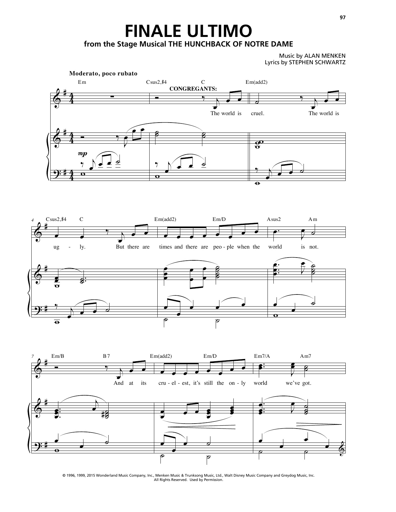 Download Alan Menken Finale (Ultimo) Sheet Music and learn how to play Piano & Vocal PDF digital score in minutes