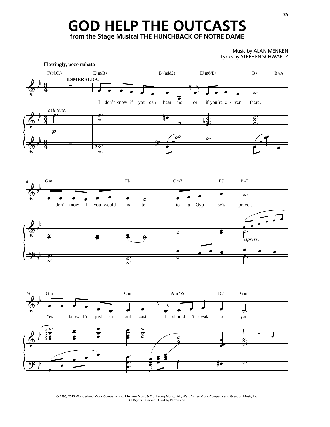 Download Alan Menken God Help The Outcasts Sheet Music and learn how to play Piano & Vocal PDF digital score in minutes