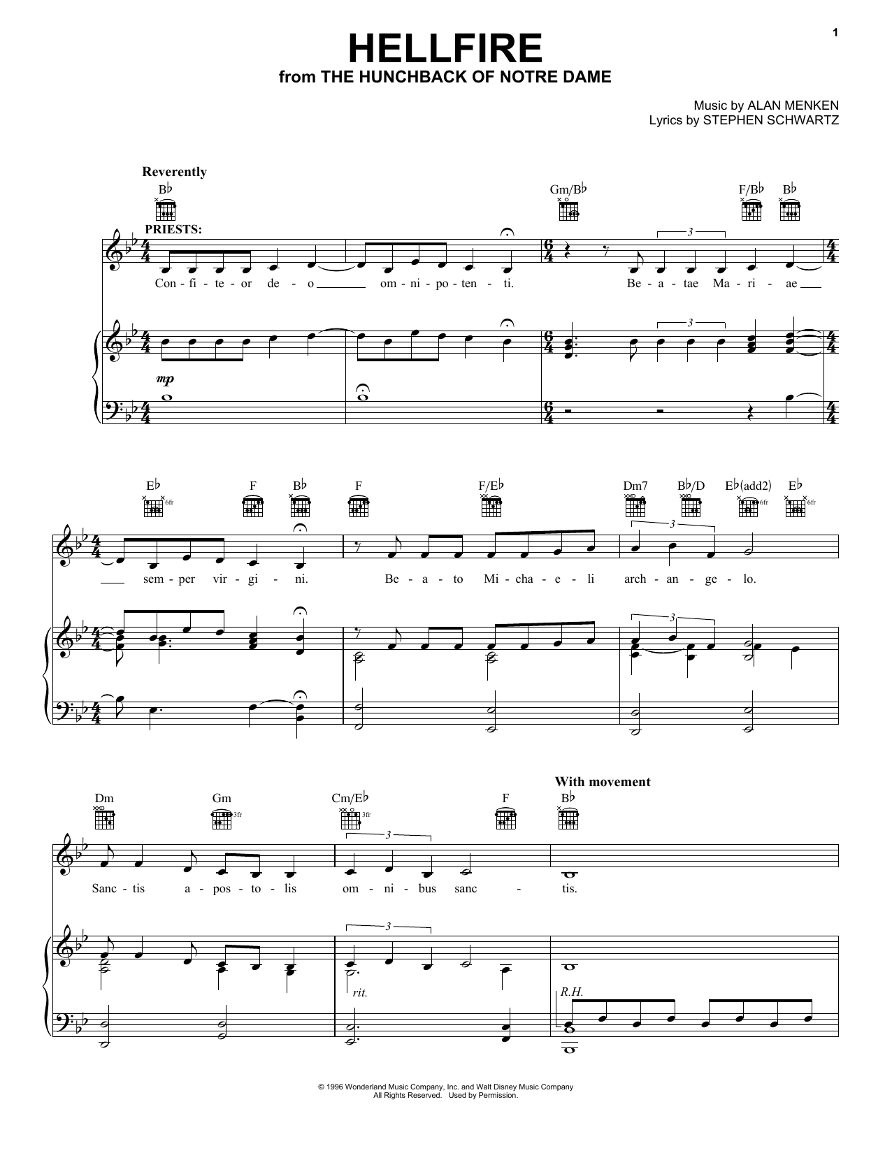 Download Alan Menken Hellfire Sheet Music and learn how to play Piano, Vocal & Guitar (Right-Hand Melody) PDF digital score in minutes