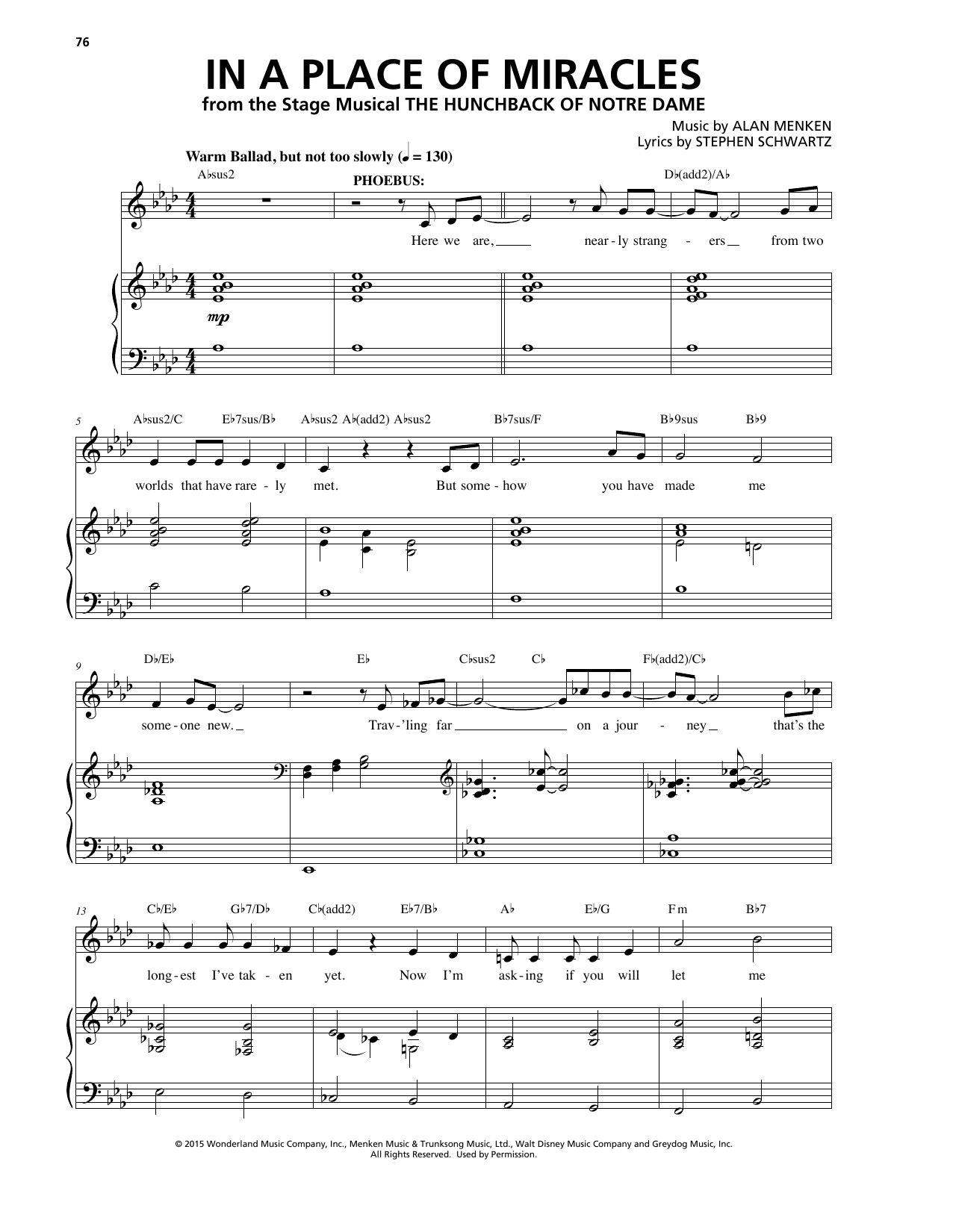 Download Alan Menken In A Place Of Miracles Sheet Music and learn how to play Piano & Vocal PDF digital score in minutes