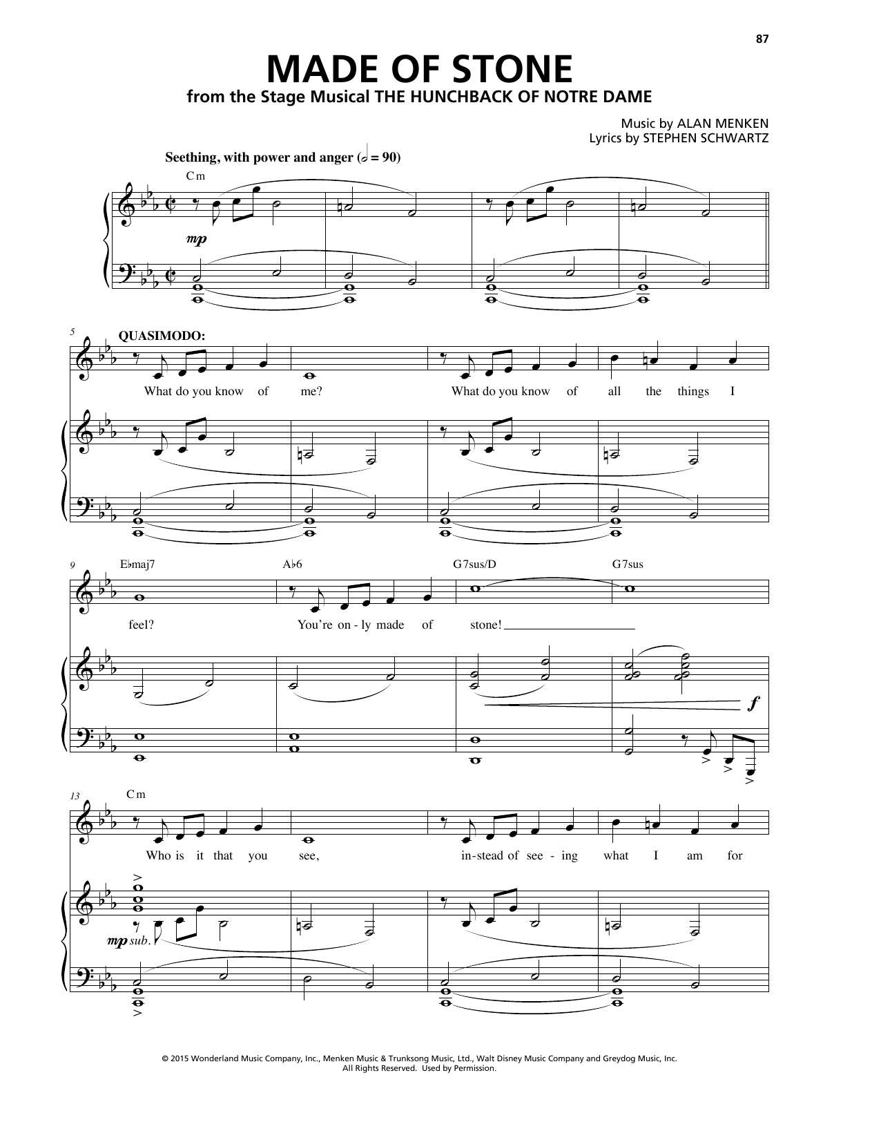 Download Alan Menken Made Of Stone Sheet Music and learn how to play Piano & Vocal PDF digital score in minutes