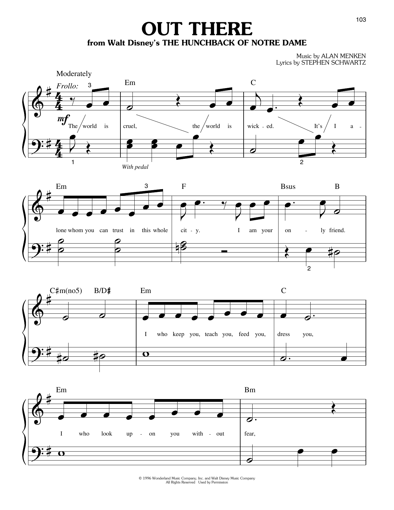 Download Alan Menken & Stephen Schwartz Out There (from The Hunchback Of Notre Dame) Sheet Music and learn how to play Big Note Piano PDF digital score in minutes