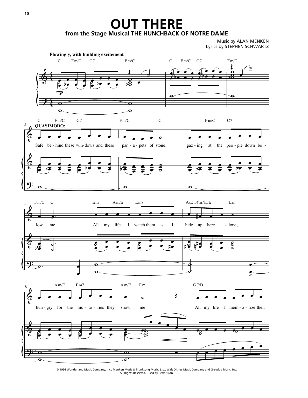 Download Alan Menken & Stephen Schwartz Out There (from the musical The Hunchback of Notre Dame) Sheet Music and learn how to play Piano, Vocal & Guitar Chords (Right-Hand Melody) PDF digital score in minutes
