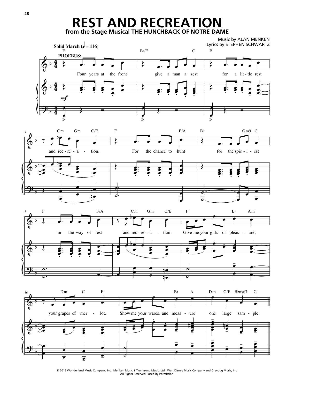 Download Alan Menken Rest And Recreation Sheet Music and learn how to play Piano & Vocal PDF digital score in minutes