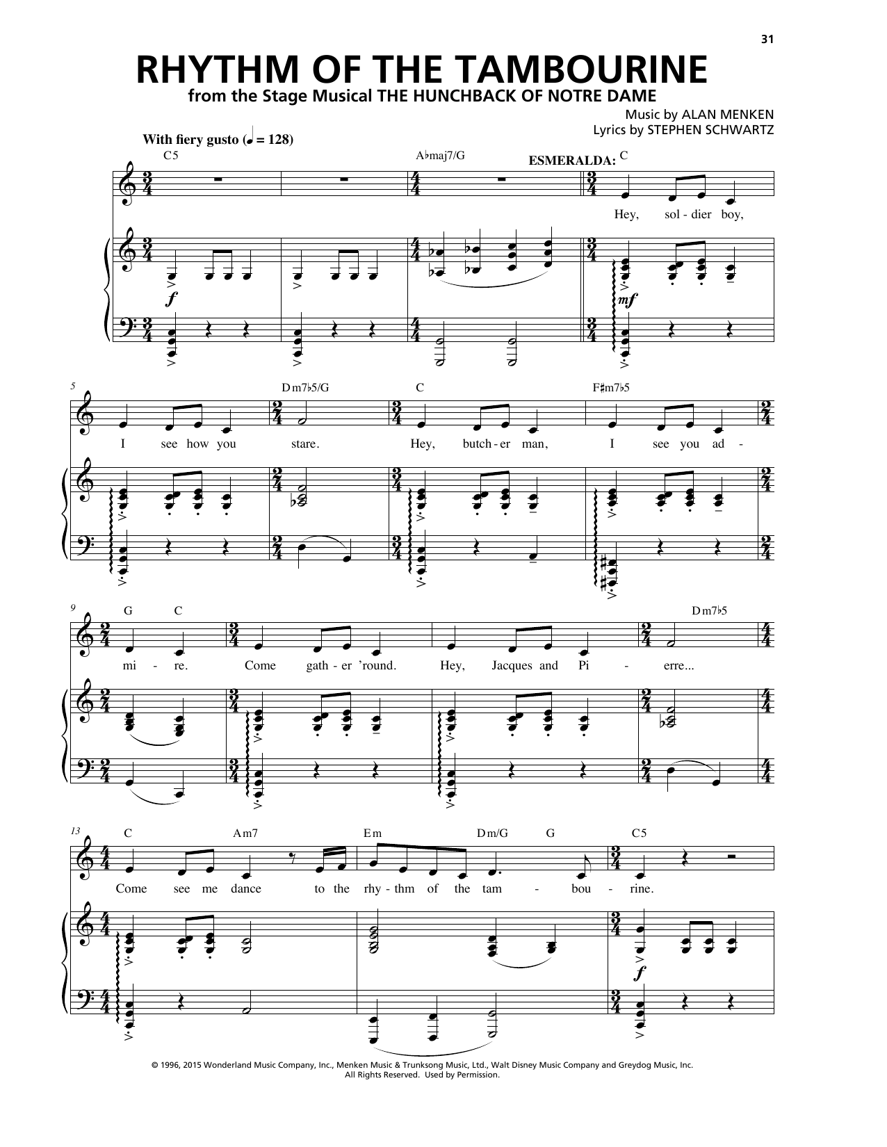 Download Alan Menken Rhythm Of The Tambourine Sheet Music and learn how to play Piano & Vocal PDF digital score in minutes