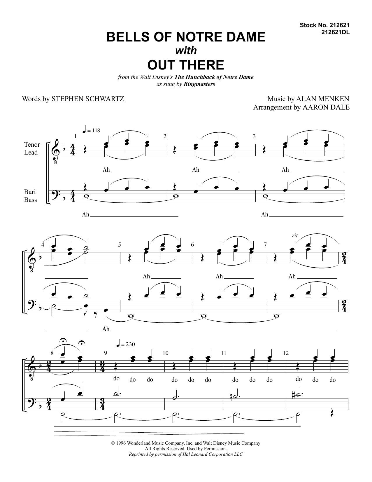 Download Alan Menken & Stephen Schwartz The Bells Of Notre Dame (with Out There) (arr. Aaron Dale) Sheet Music and learn how to play TTBB Choir PDF digital score in minutes