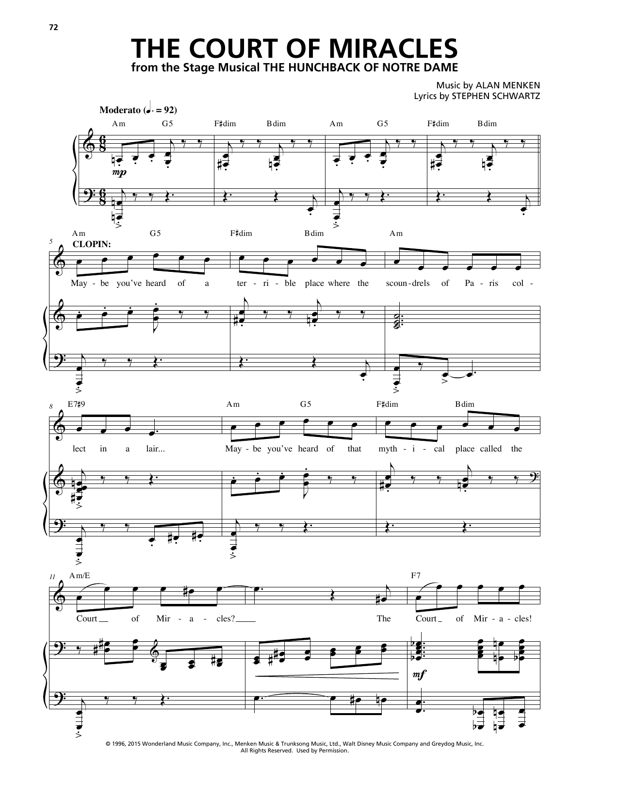 Download Alan Menken The Court Of Miracles Sheet Music and learn how to play Piano & Vocal PDF digital score in minutes