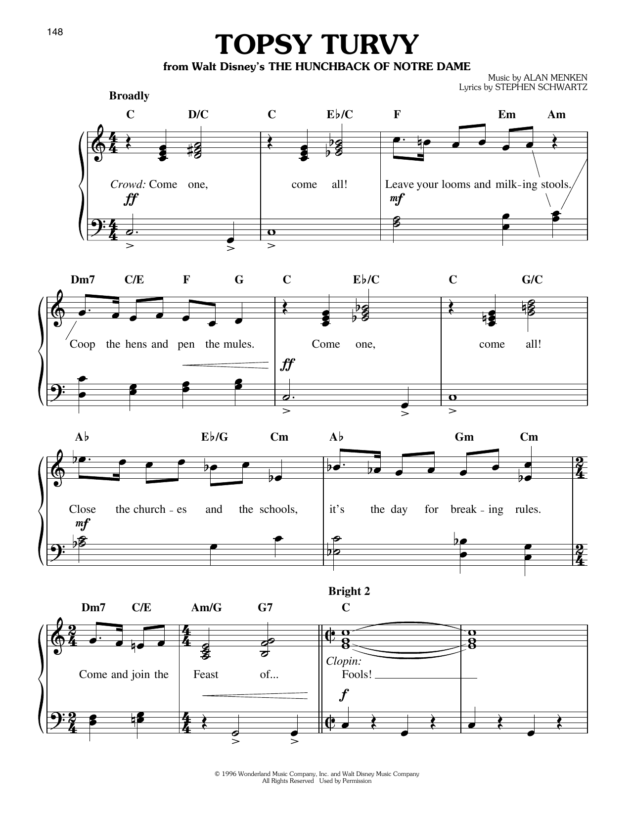 Download Alan Menken & Stephen Schwartz Topsy Turvy (from The Hunchback Of Notre Dame) Sheet Music and learn how to play Easy Piano PDF digital score in minutes