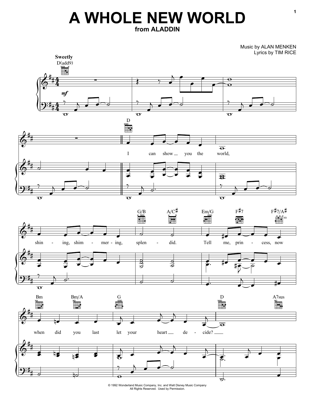 Download Alan Menken A Whole New World Sheet Music and learn how to play Accordion PDF digital score in minutes