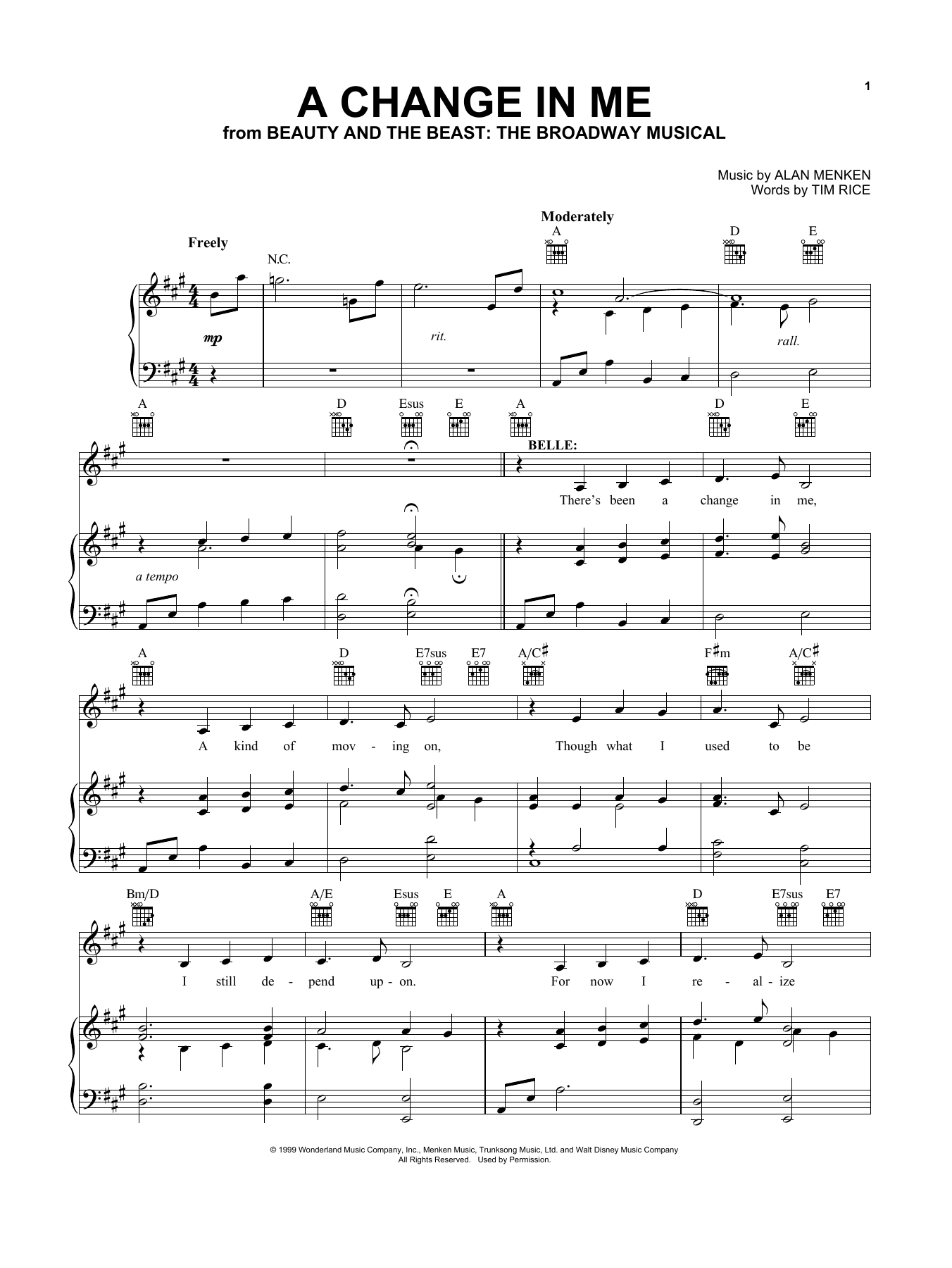 Download Alan Menken A Change In Me (from Beauty and the Beast: The Broadway Musical) Sheet Music and learn how to play Vocal Pro + Piano/Guitar PDF digital score in minutes