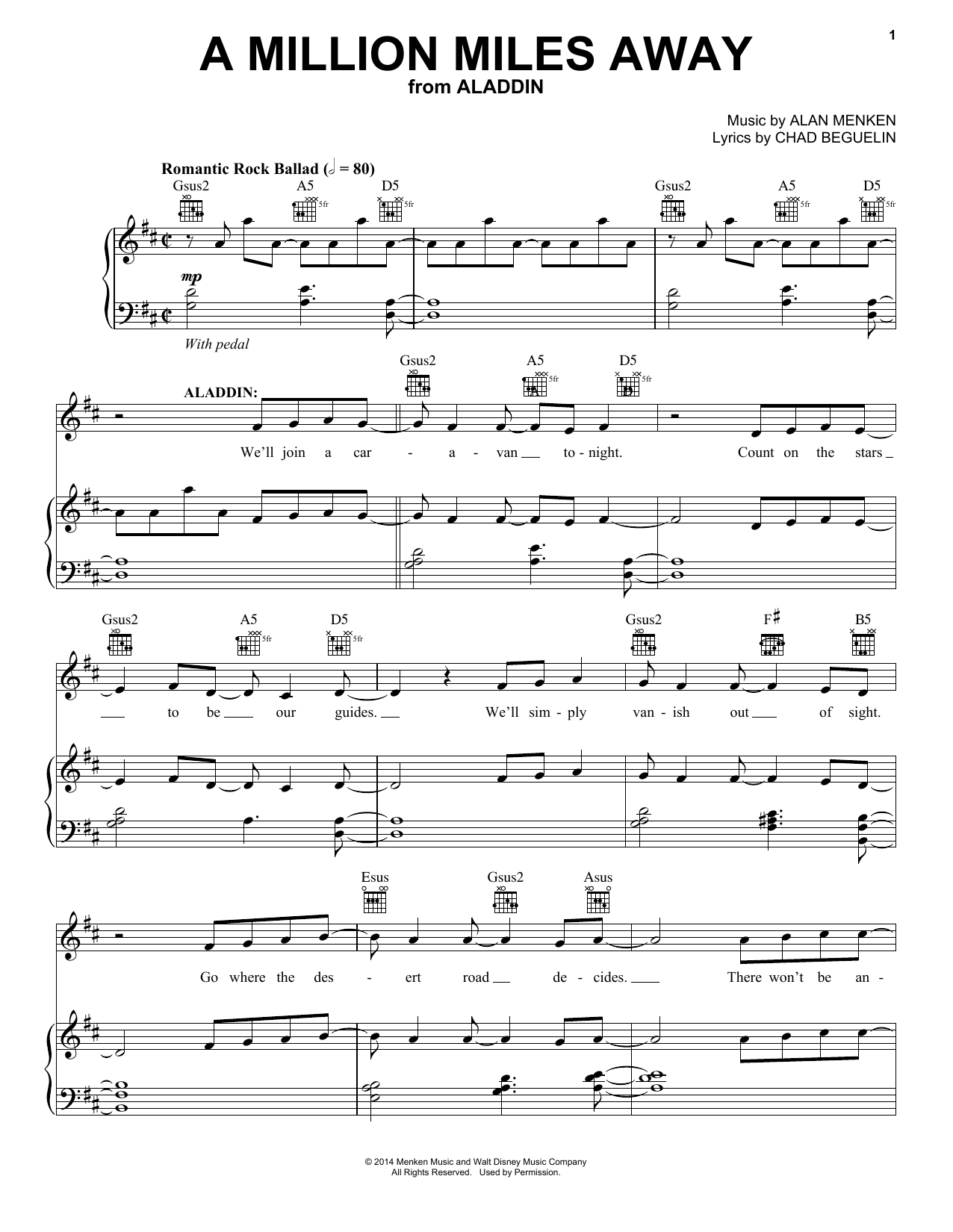Download Alan Menken A Million Miles Away (from Aladdin) Sheet Music and learn how to play Easy Piano PDF digital score in minutes