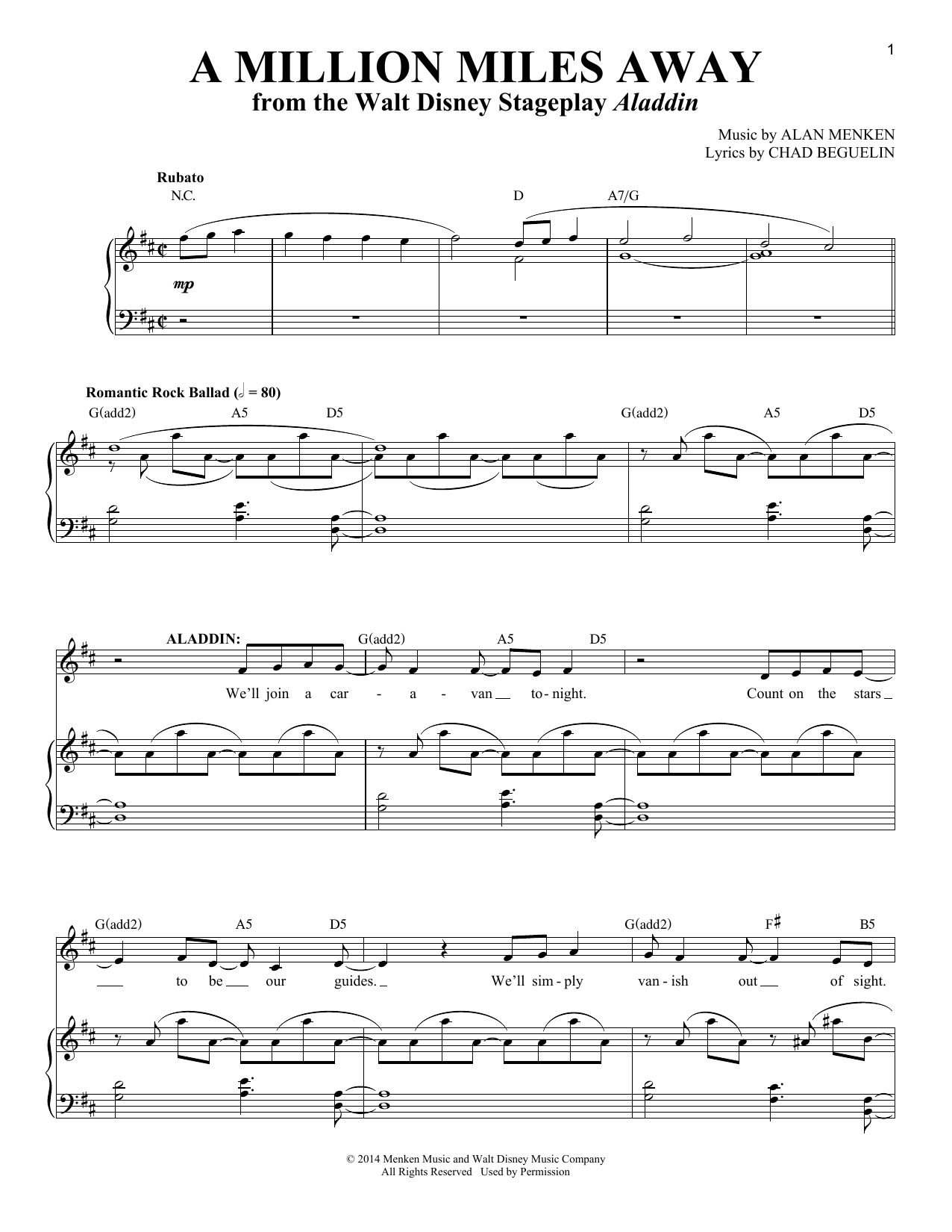 Download Alan Menken A Million Miles Away Sheet Music and learn how to play Vocal Duet PDF digital score in minutes