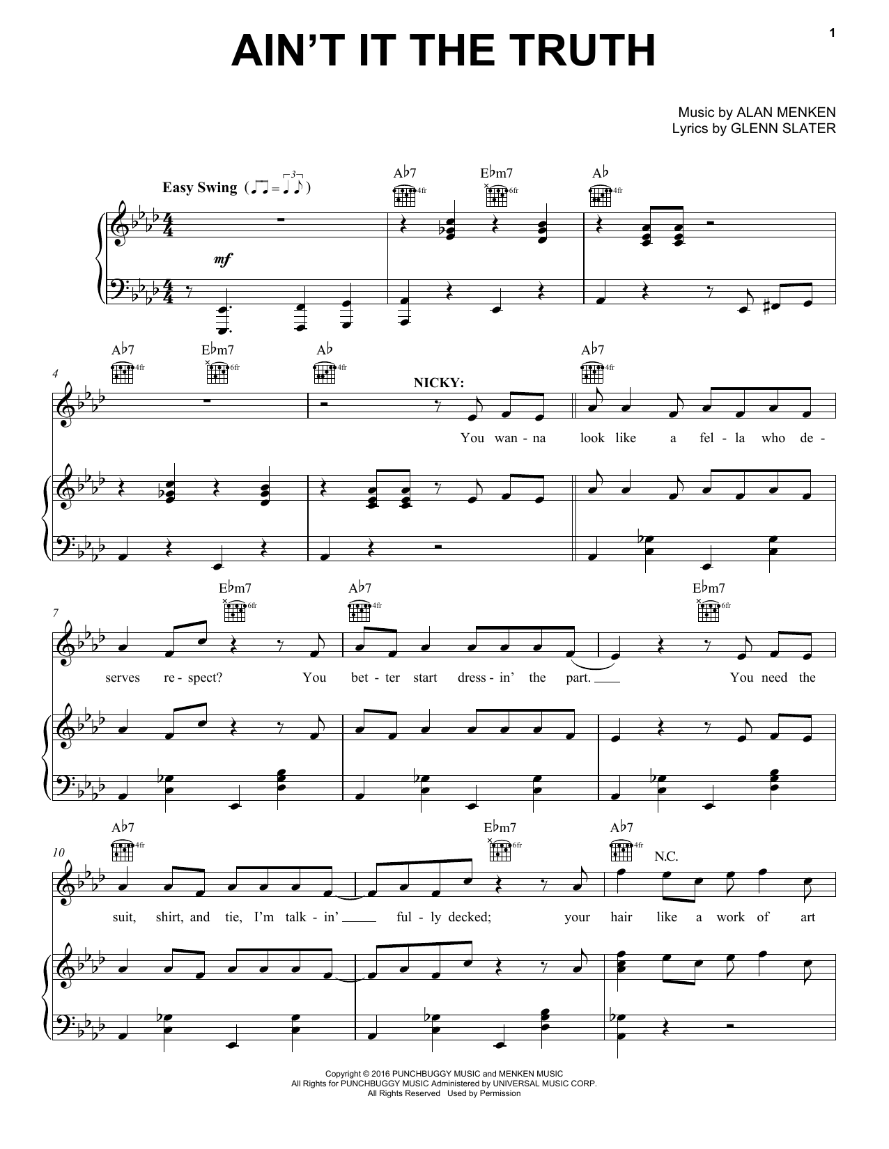 Download Alan Menken Ain't It The Truth Sheet Music and learn how to play Piano, Vocal & Guitar (Right-Hand Melody) PDF digital score in minutes
