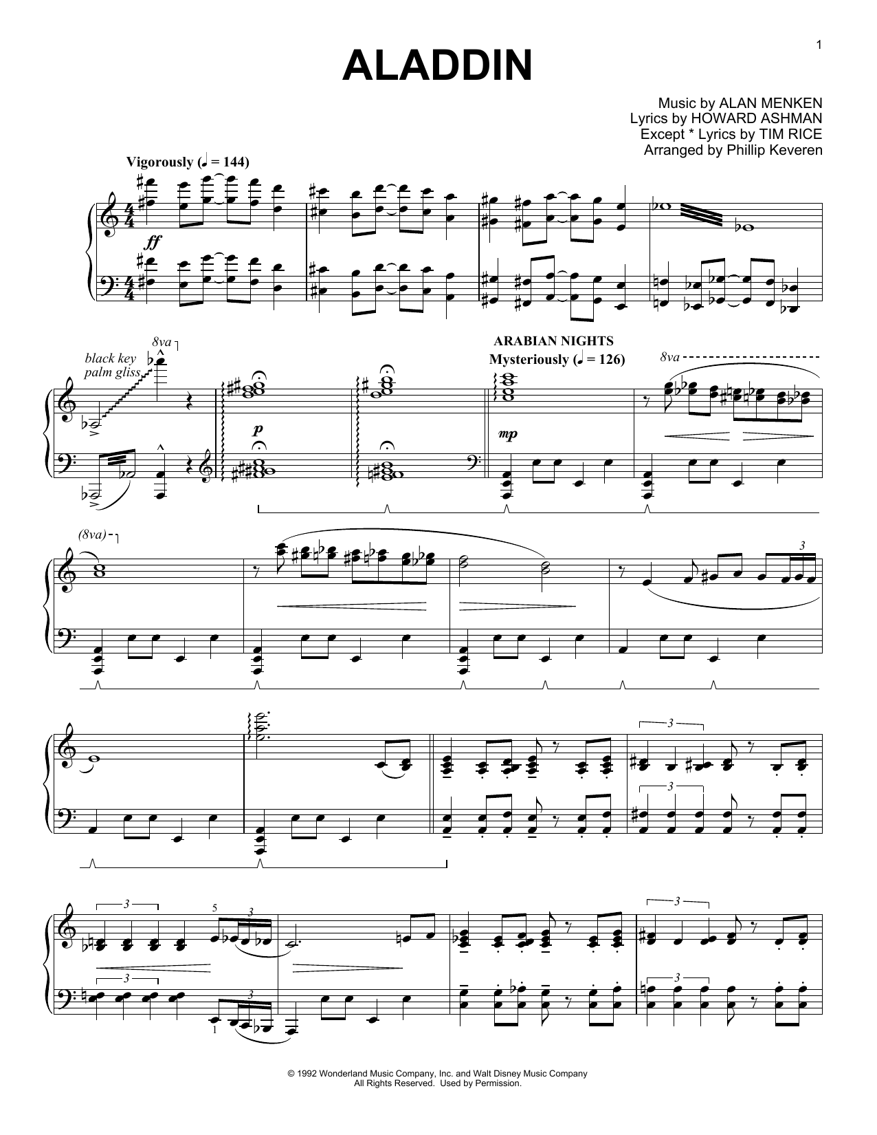 Download Phillip Keveren Aladdin Medley Sheet Music and learn how to play Piano PDF digital score in minutes