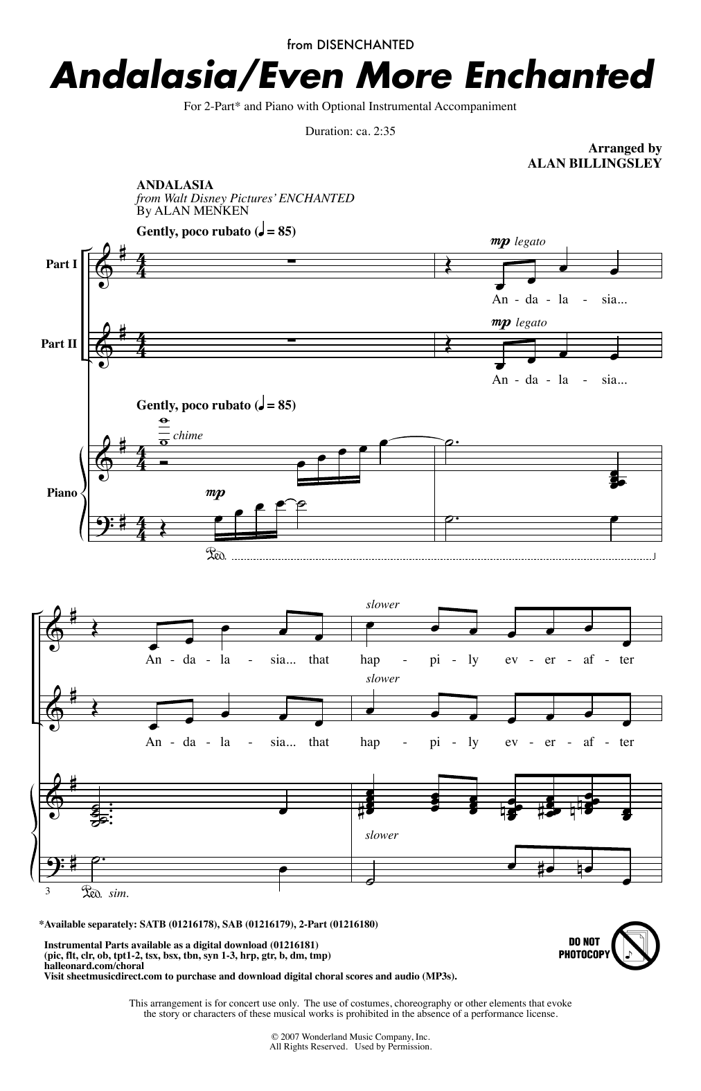 Download Alan Menken Andalasia / Even More Enchanted (arr. Alan Billingsley) Sheet Music and learn how to play 2-Part Choir PDF digital score in minutes