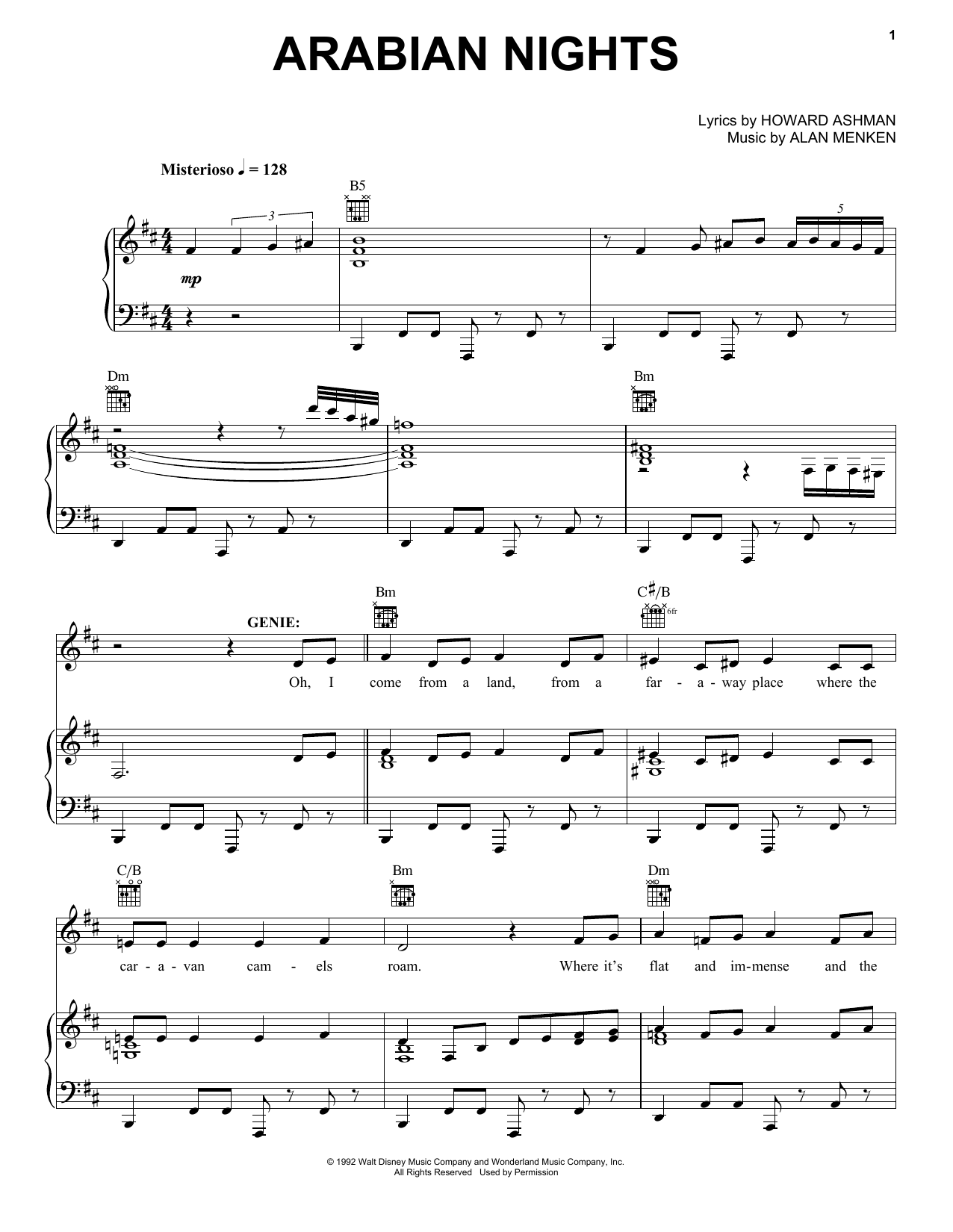 Download Alan Menken Arabian Nights (from Aladdin) Sheet Music and learn how to play Easy Piano PDF digital score in minutes