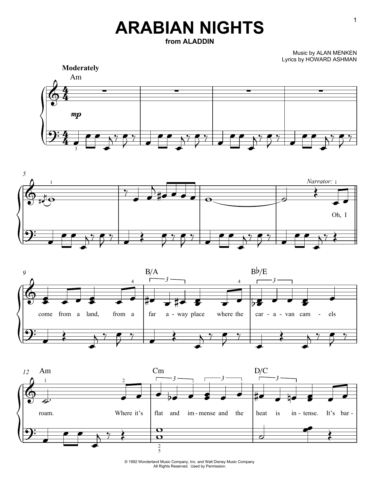Download Alan Menken Arabian Nights Sheet Music and learn how to play Easy Piano PDF digital score in minutes
