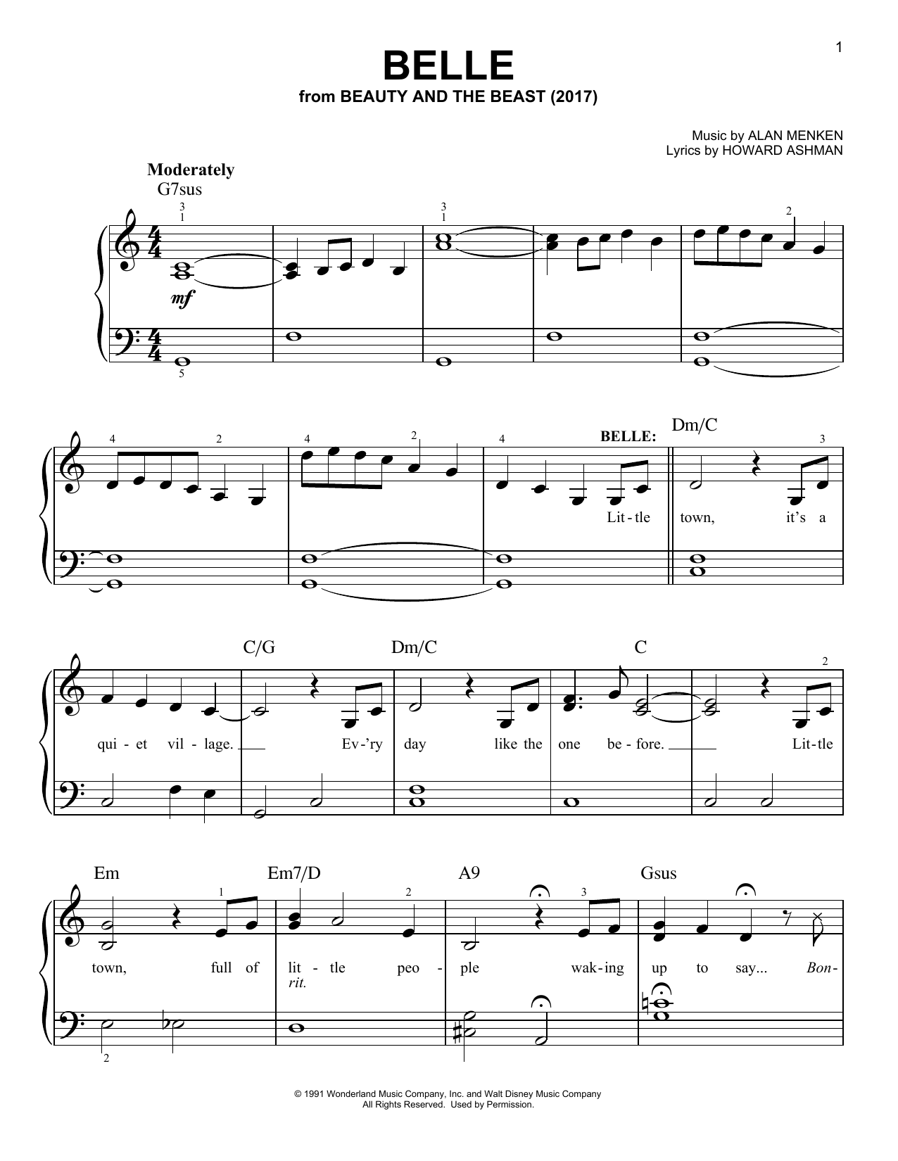 Download Beauty and the Beast Cast Belle Sheet Music and learn how to play Easy Piano PDF digital score in minutes