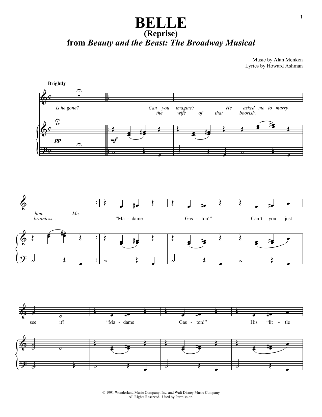 Download Alan Menken Belle (Reprise) Sheet Music and learn how to play Piano & Vocal PDF digital score in minutes