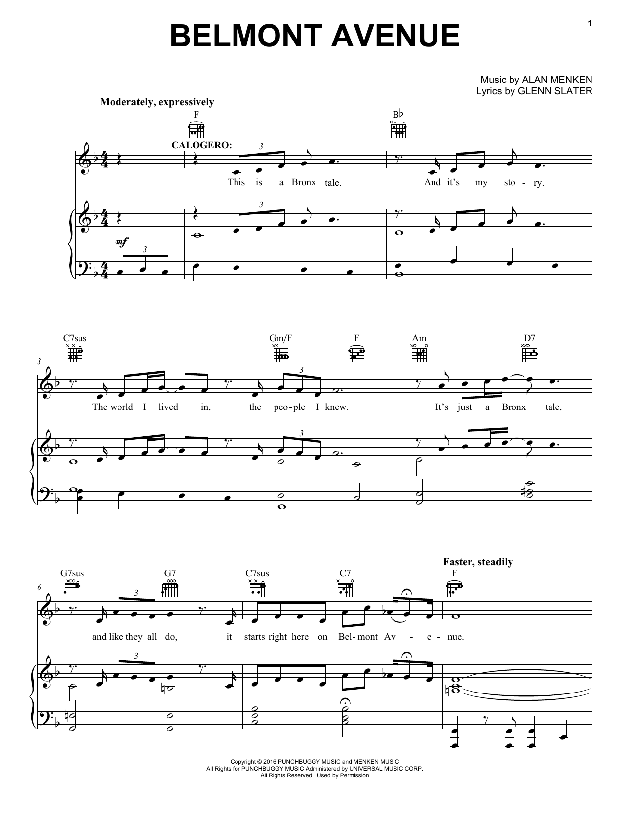 Download Alan Menken Belmont Avenue Sheet Music and learn how to play Piano, Vocal & Guitar (Right-Hand Melody) PDF digital score in minutes
