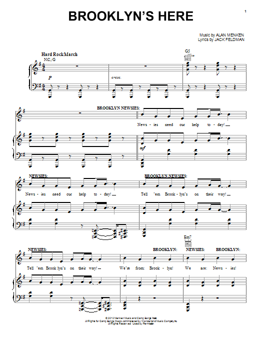 Download Alan Menken Brooklyn's Here Sheet Music and learn how to play Piano, Vocal & Guitar (Right-Hand Melody) PDF digital score in minutes