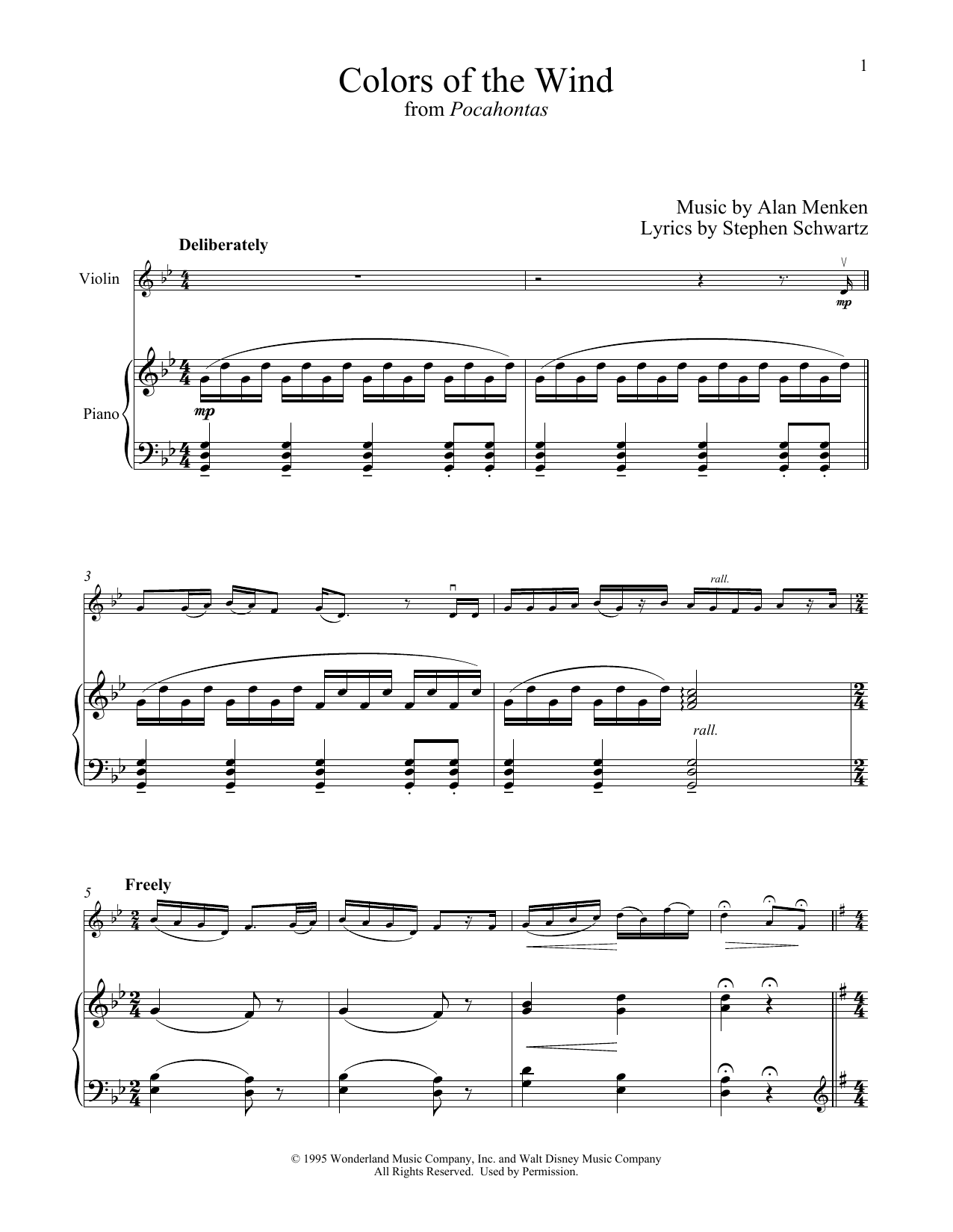 Download Alan Menken Colors Of The Wind (from Pocahontas) Sheet Music and learn how to play Clarinet and Piano PDF digital score in minutes